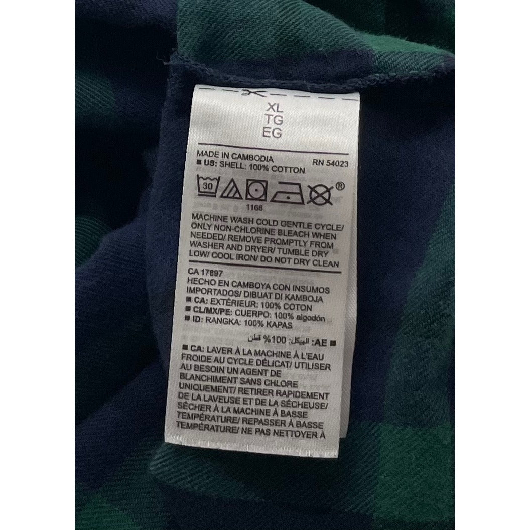 Old Navy Women’s XL Flannel Plaid Navy & Forest Green Button-Down Top