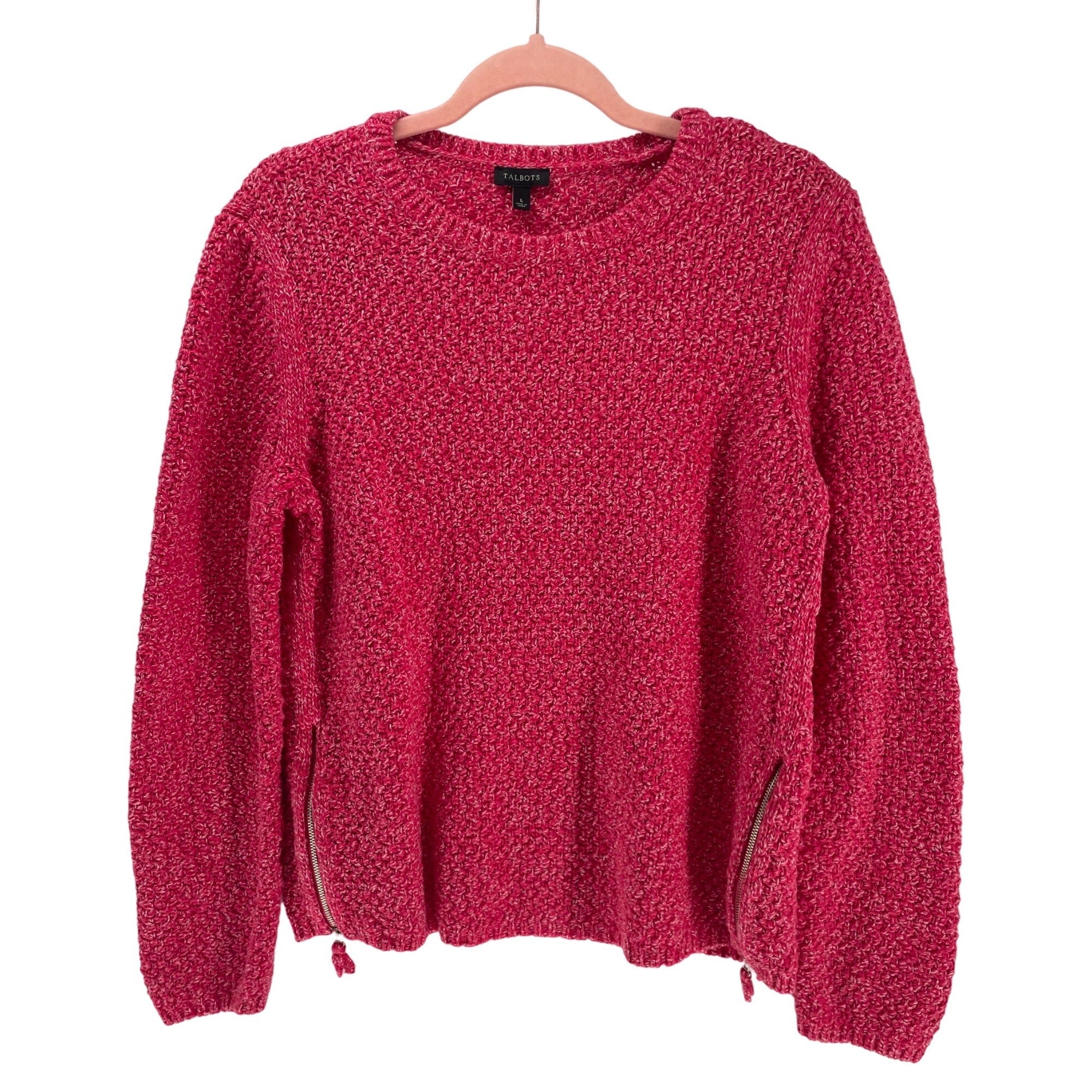 Talbots Women’s Large Fuchsia Crew Neck Sweater W/ Side Zippers