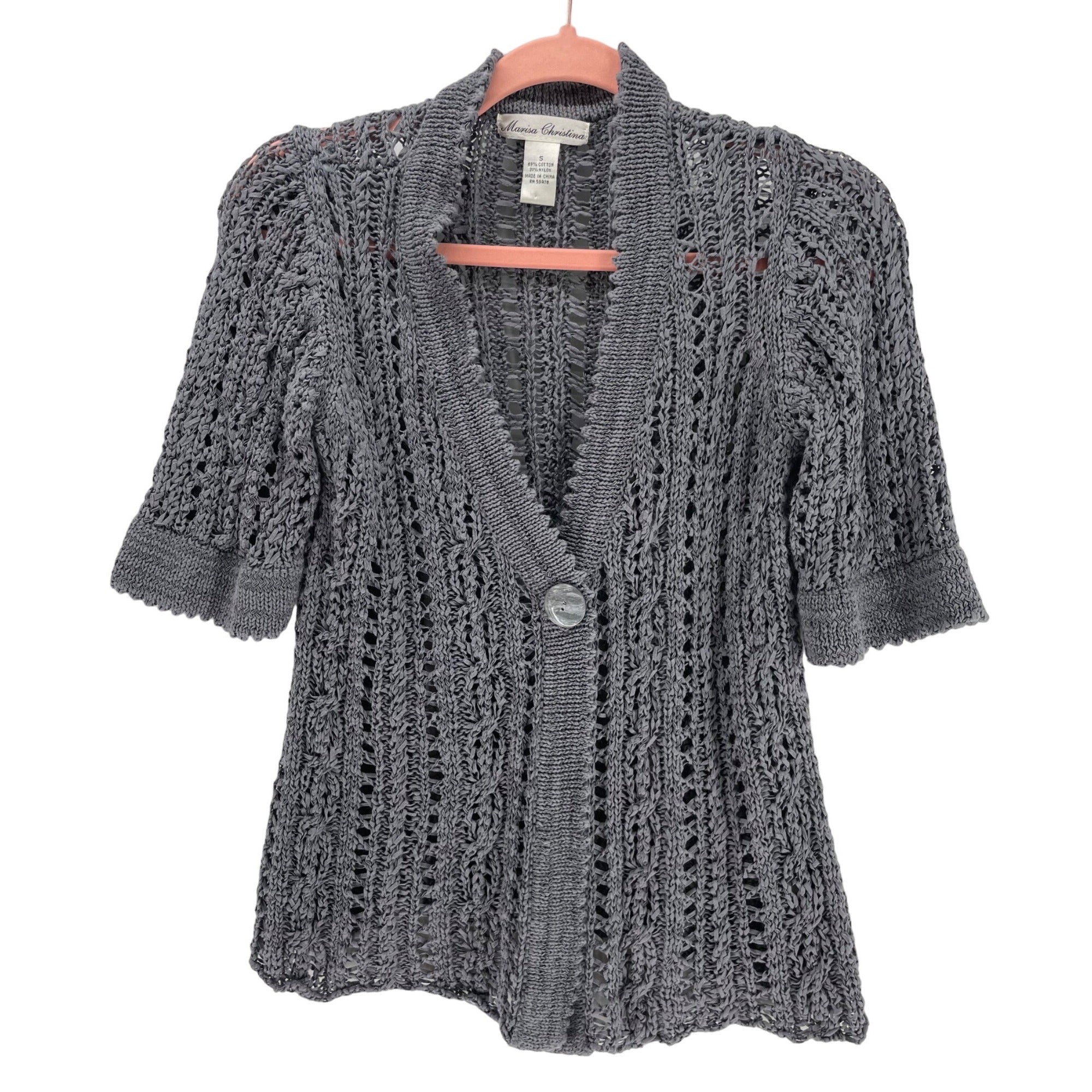 Marisa Christina Women’s Small Heather Gray Short-Sleeved Sheer Cardigan