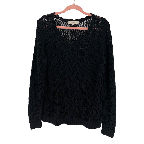 Ann Taylor LOFT Women’s Large Black V-Neck Mesh Sweater