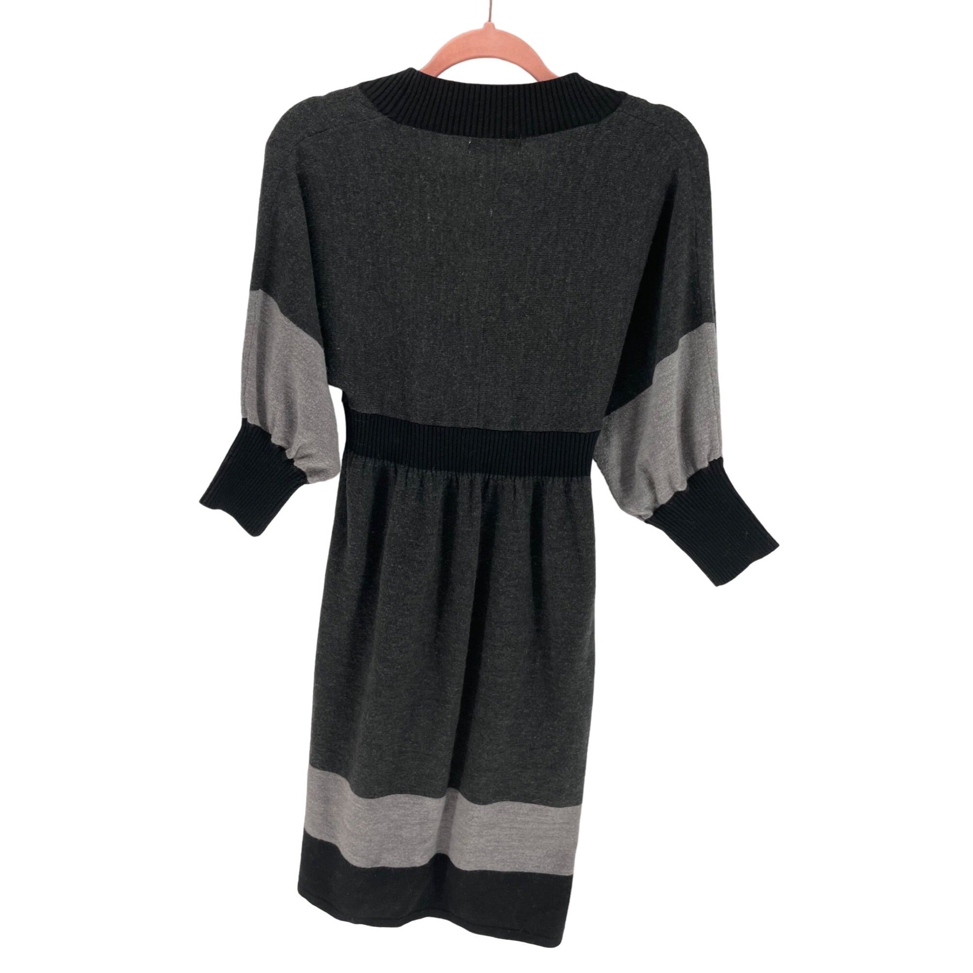 Dressbarn Women’s Medium Gray and Black V-Neck Dress