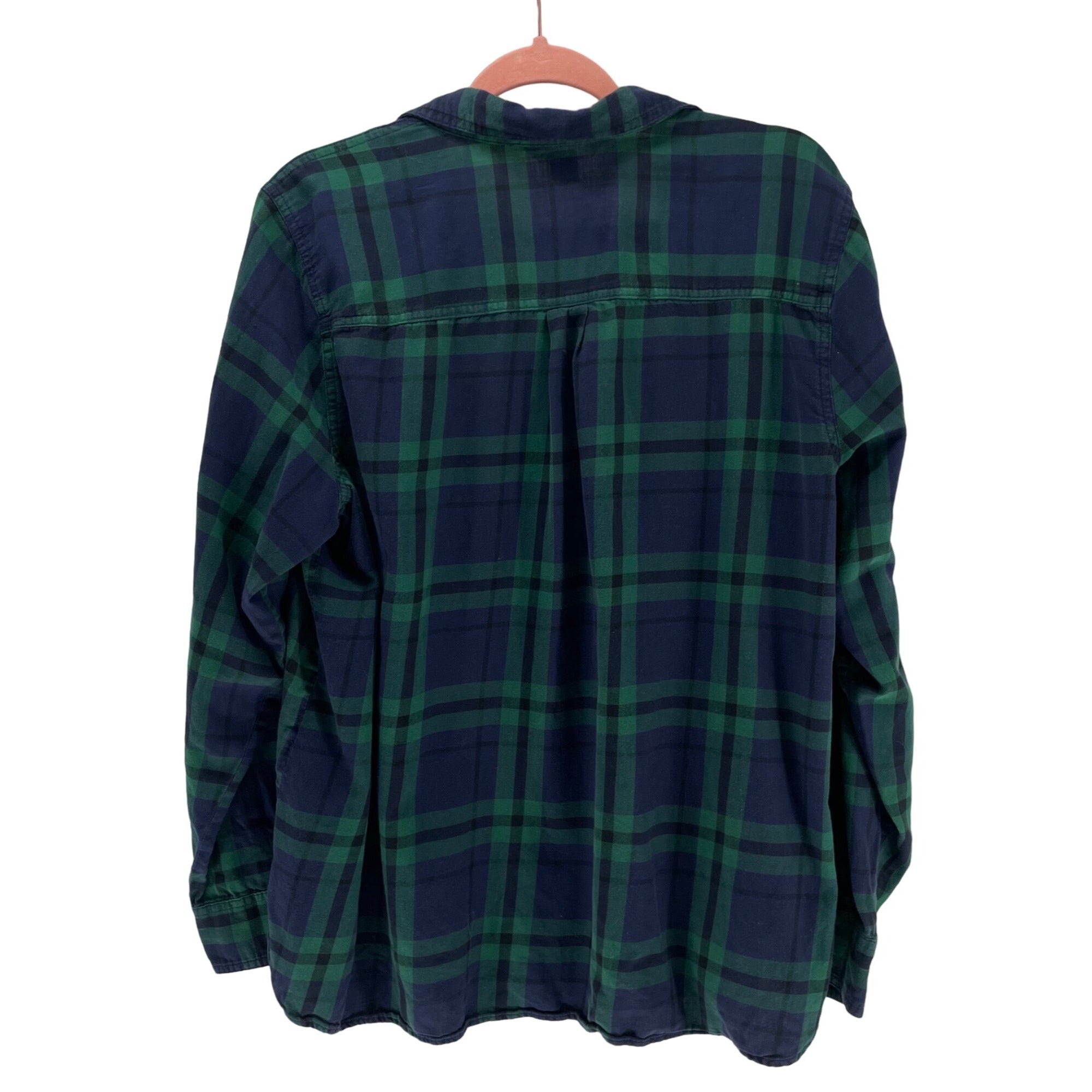 Old Navy Women’s XL Flannel Plaid Navy & Forest Green Button-Down Top