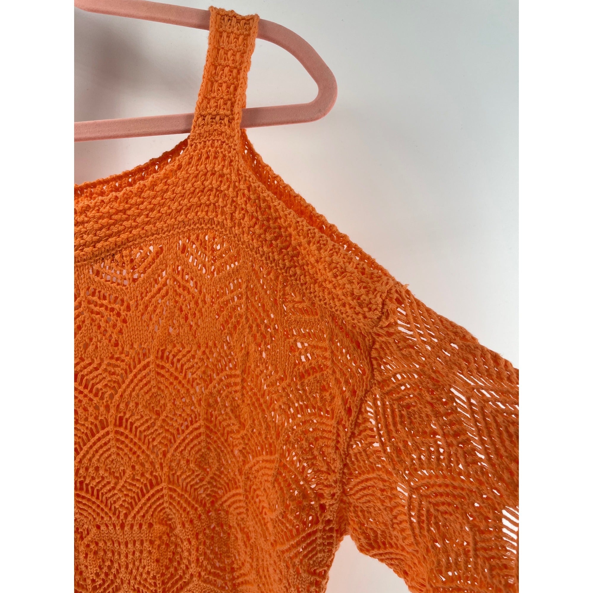 NWOT Jeanne Pierre Women’s XL Sherbet Orange Sheer Knit Cold Shoulder Sweater