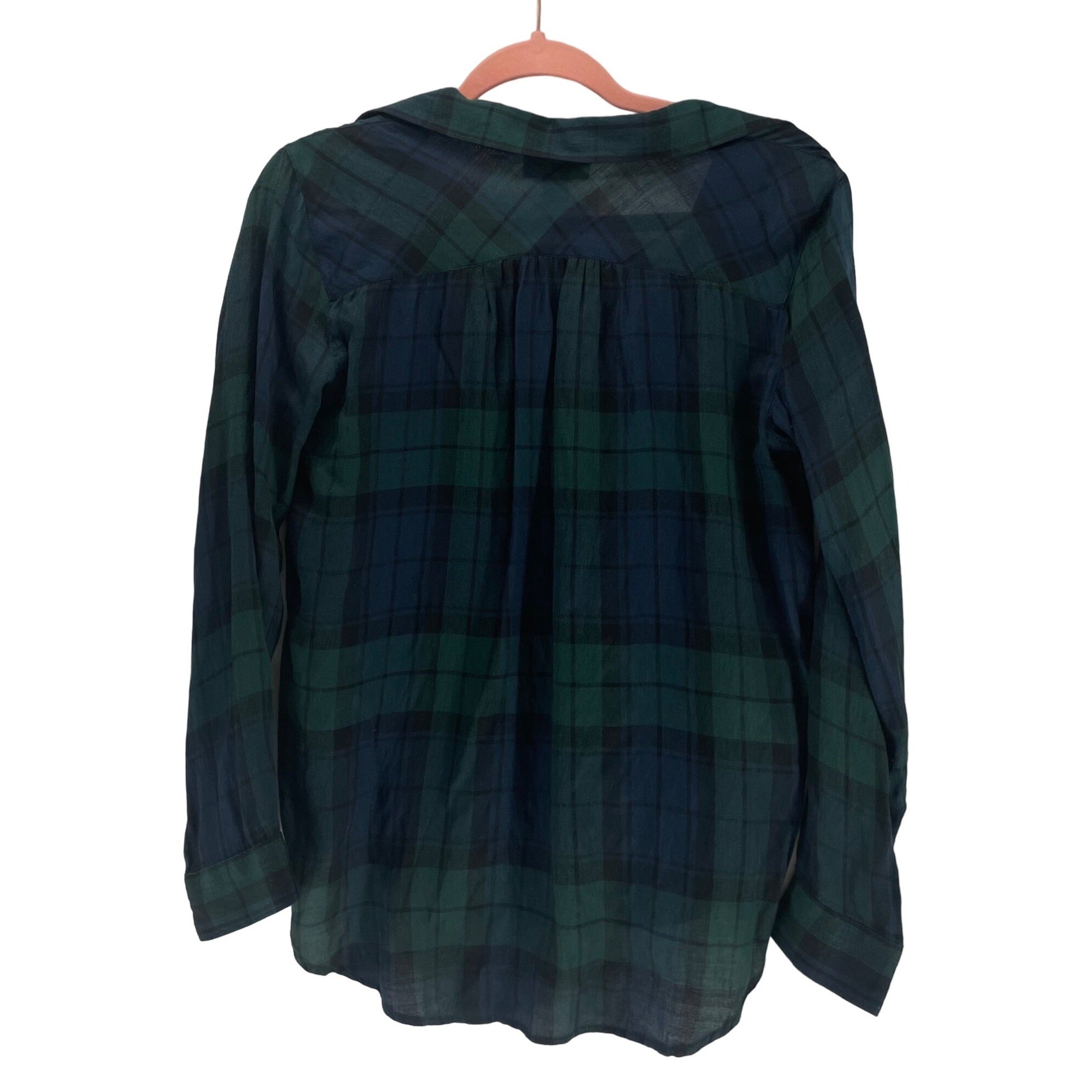 LOFT Women’s SP Navy and Forest Green Plaid Button-Down Top