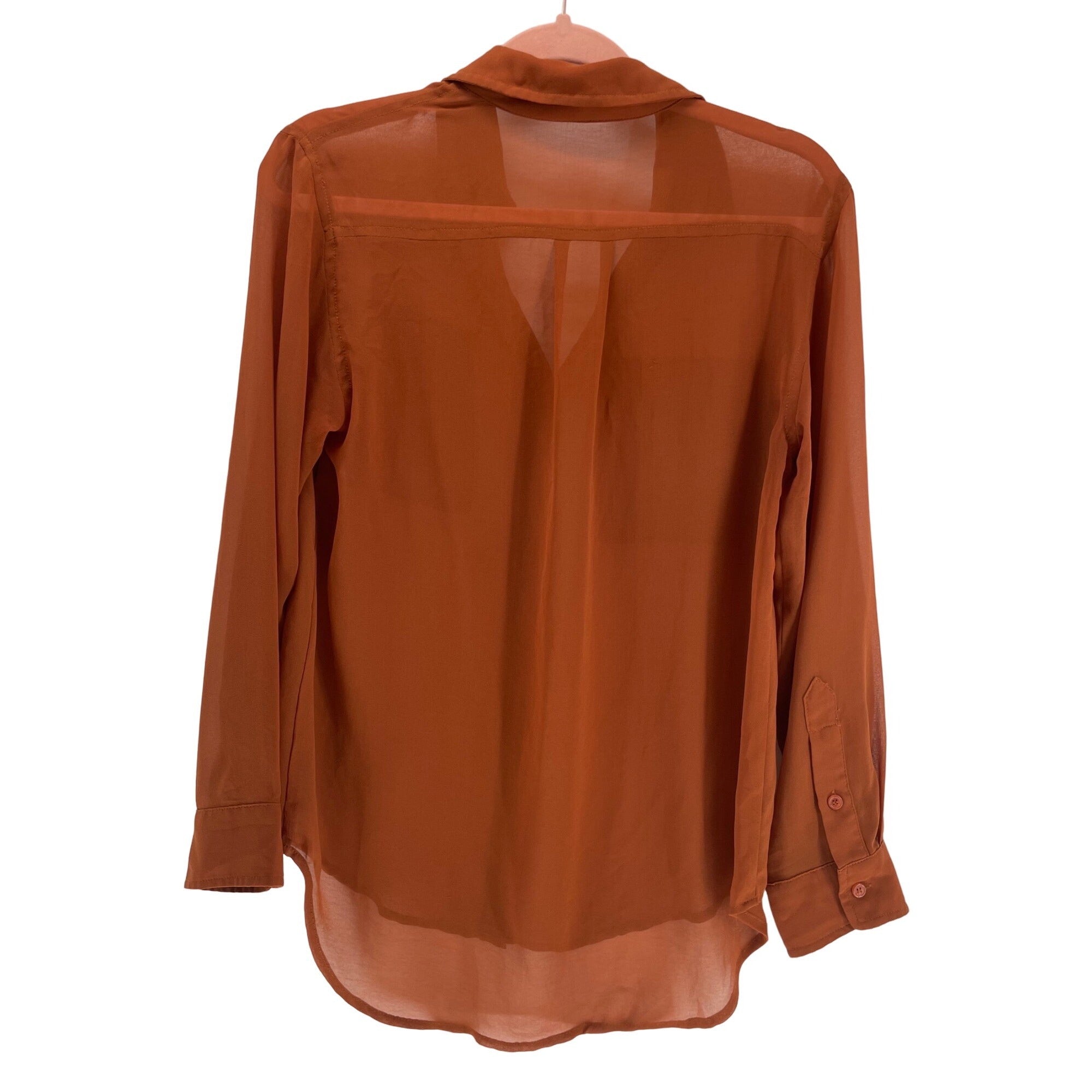 Lush Women’s Small Sheer Burnt Orange Long-Sleeved Button-Down Blouse