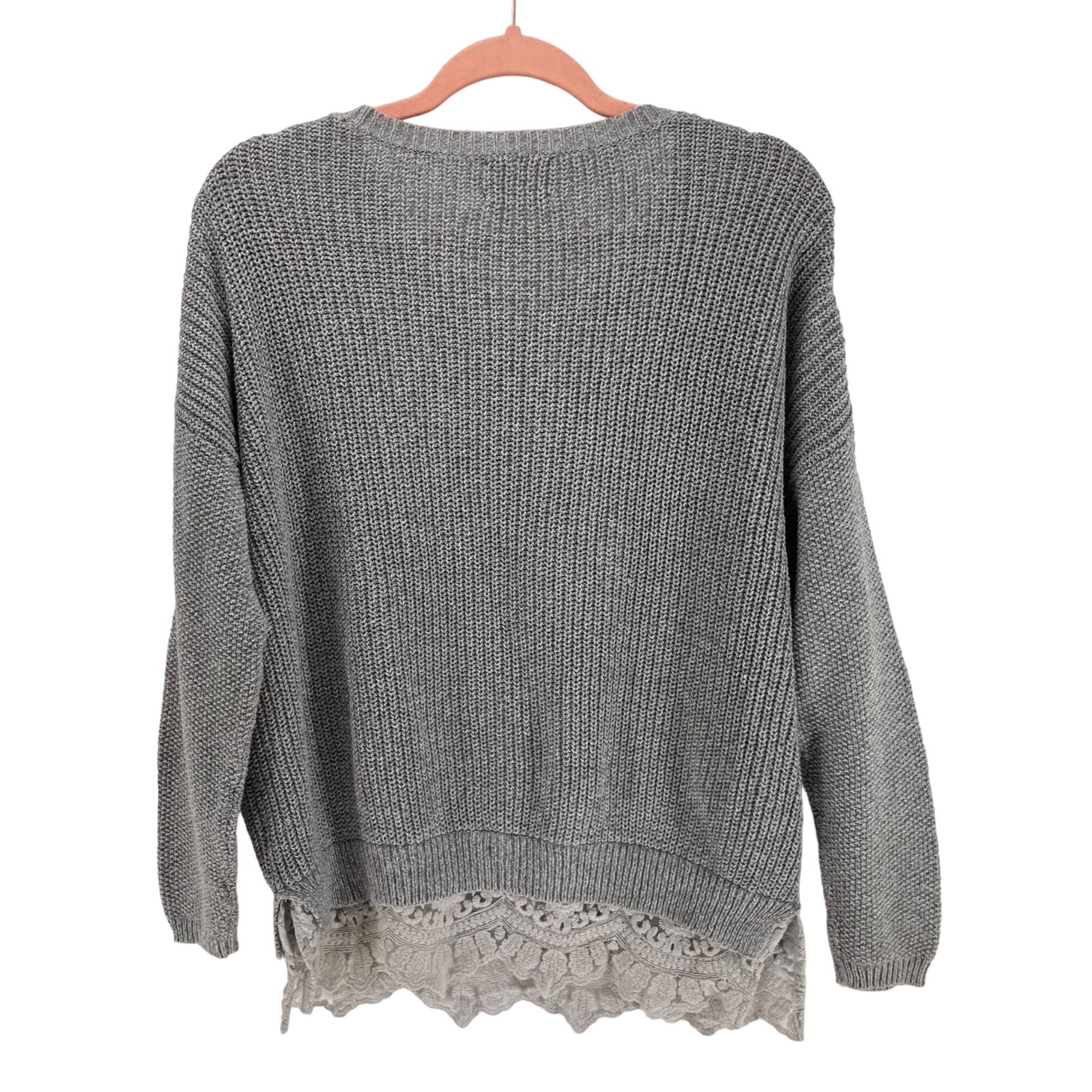 Pins And Needles Women’s XS Gray Crew Neck Sweater W/ Lace Hem