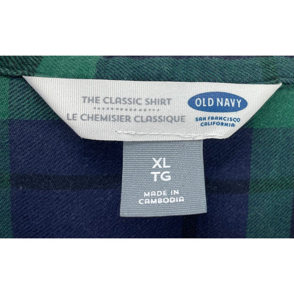 Old Navy Women’s XL Flannel Plaid Navy Forest Green Button-Down Top