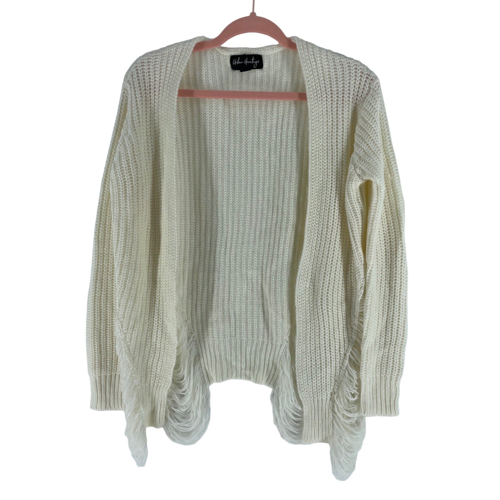 Urban Heritage Women’s Small Cream Cardigan W/ Fringe Detailing