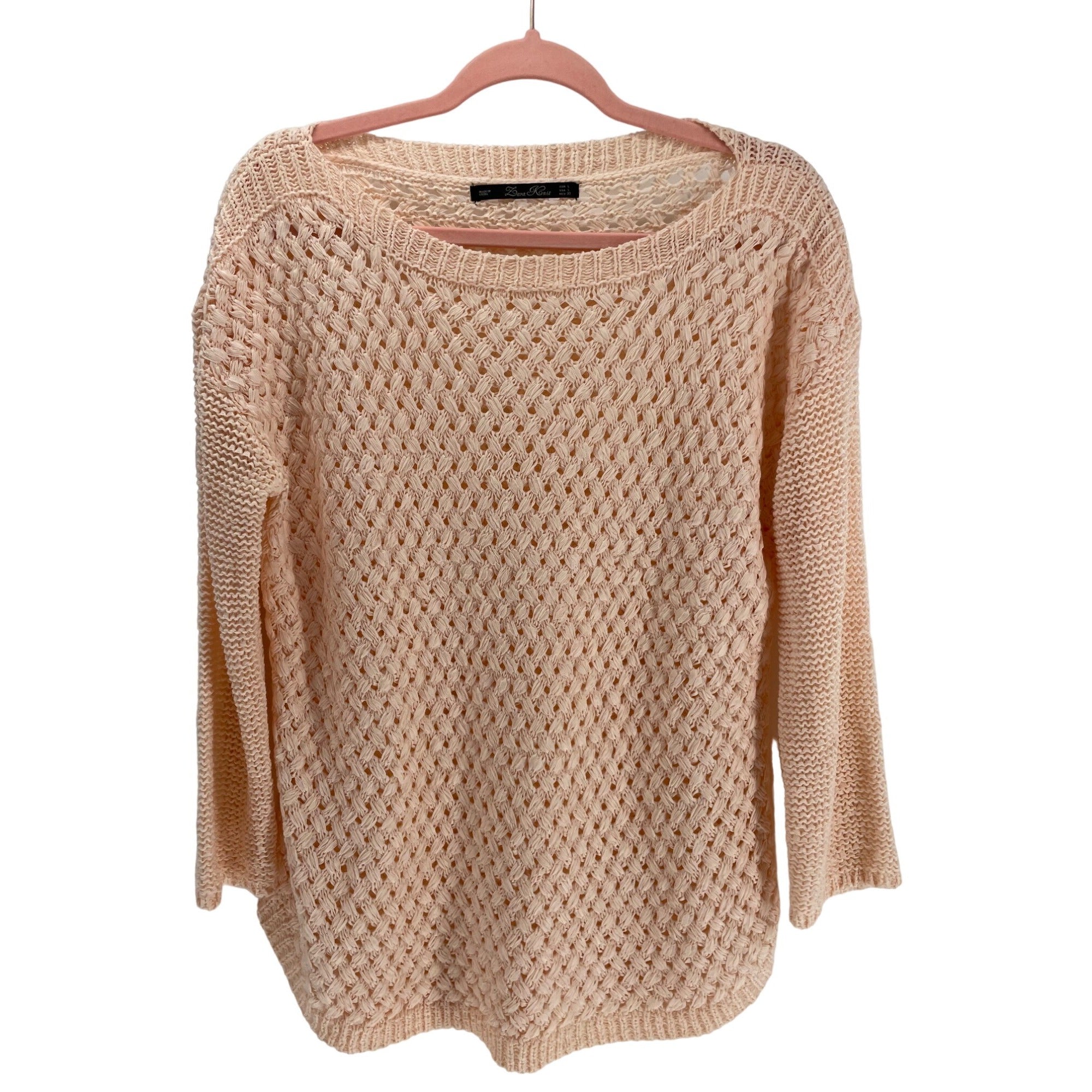 Zara Knit Women’s Large Peach Sheer Mesh Sweater