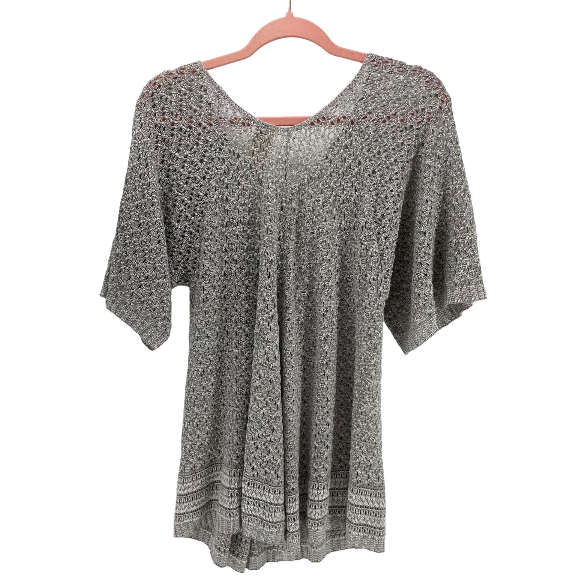 Faded Glory Women’s XL 16-18 Gray Sheer V-Neck Short-Sleeved Sweater