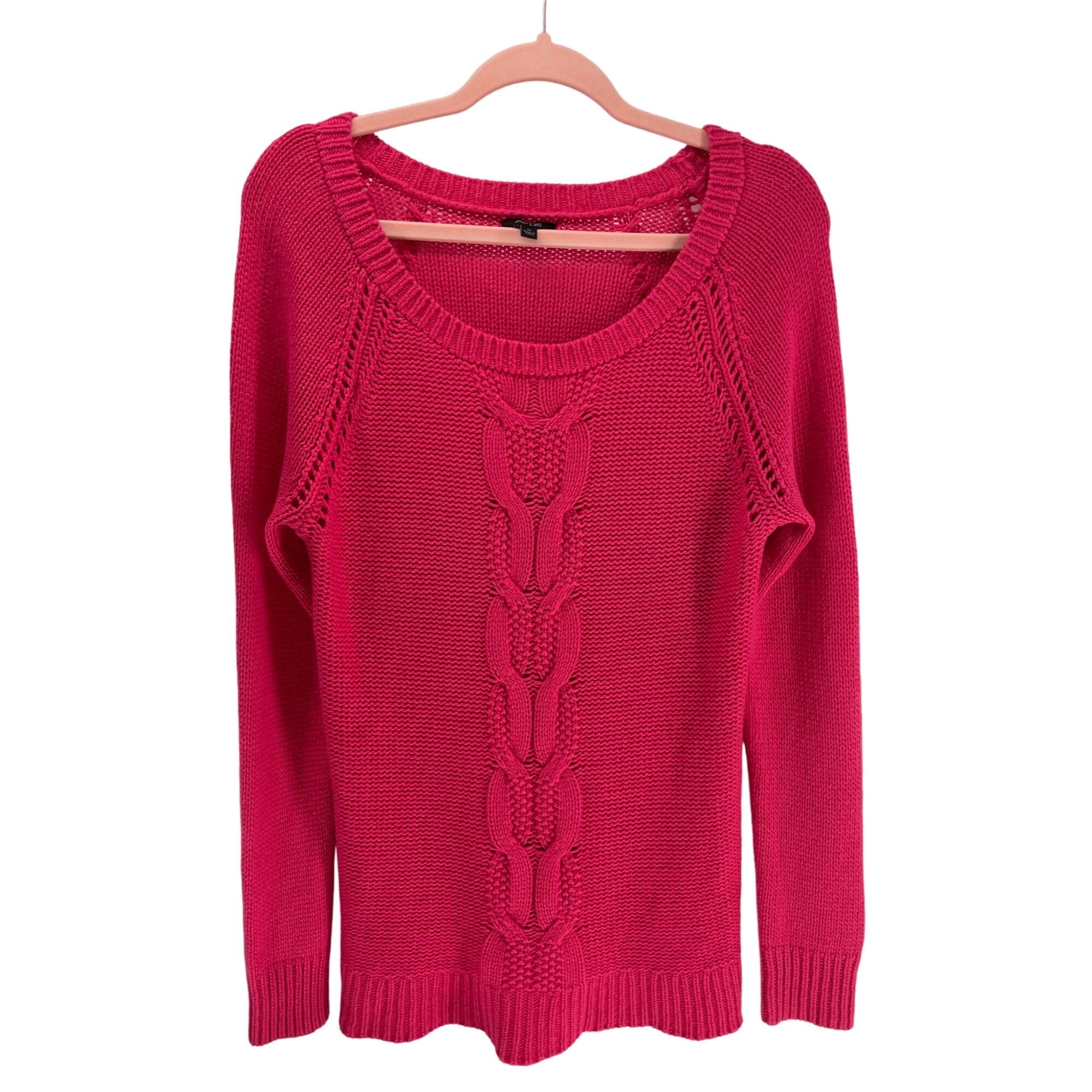 Apt. 9 Women’s Medium Fuchsia Crew Neck Cable Knit Sweater