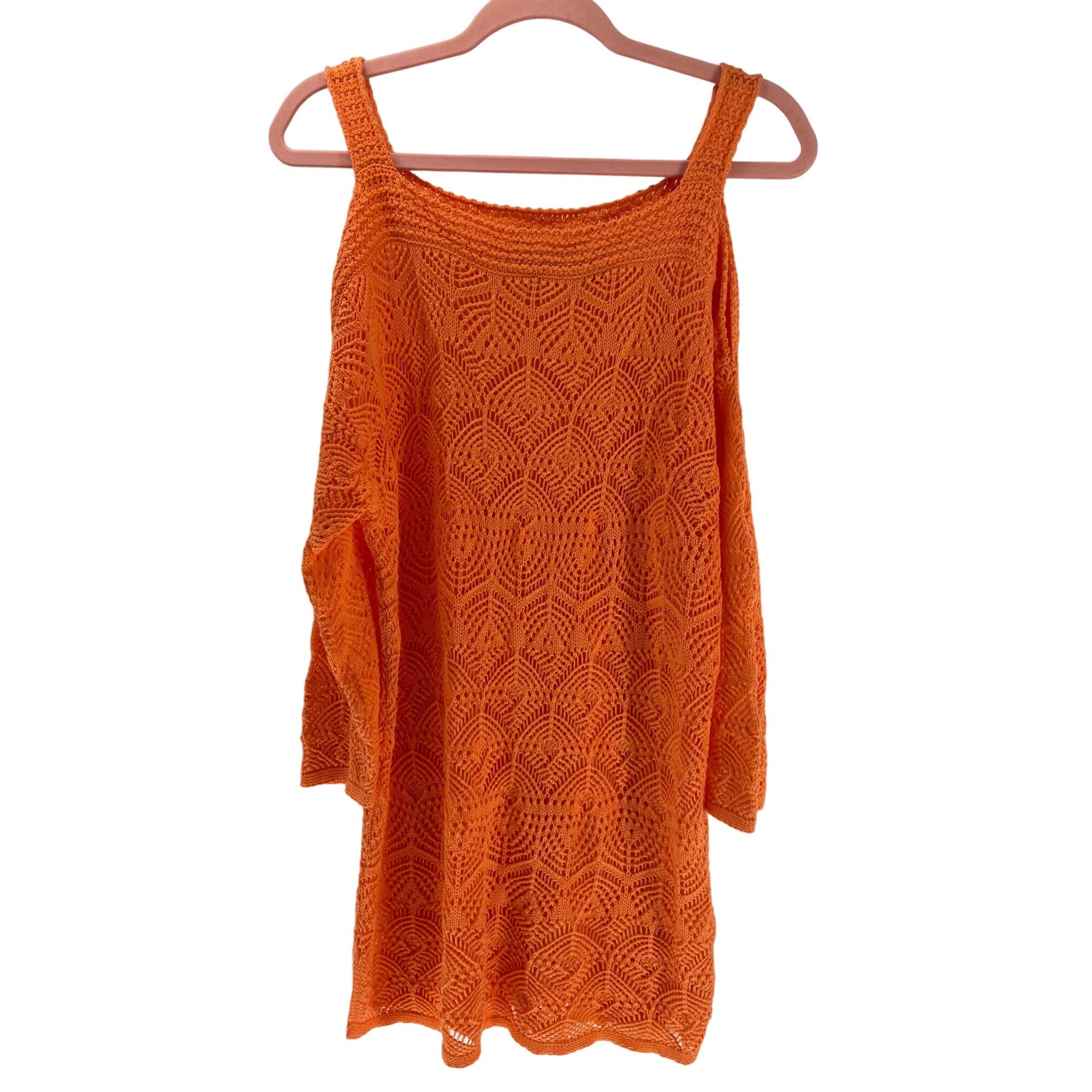 NWOT Jeanne Pierre Women’s XL Sherbet Orange Sheer Knit Cold Shoulder Sweater