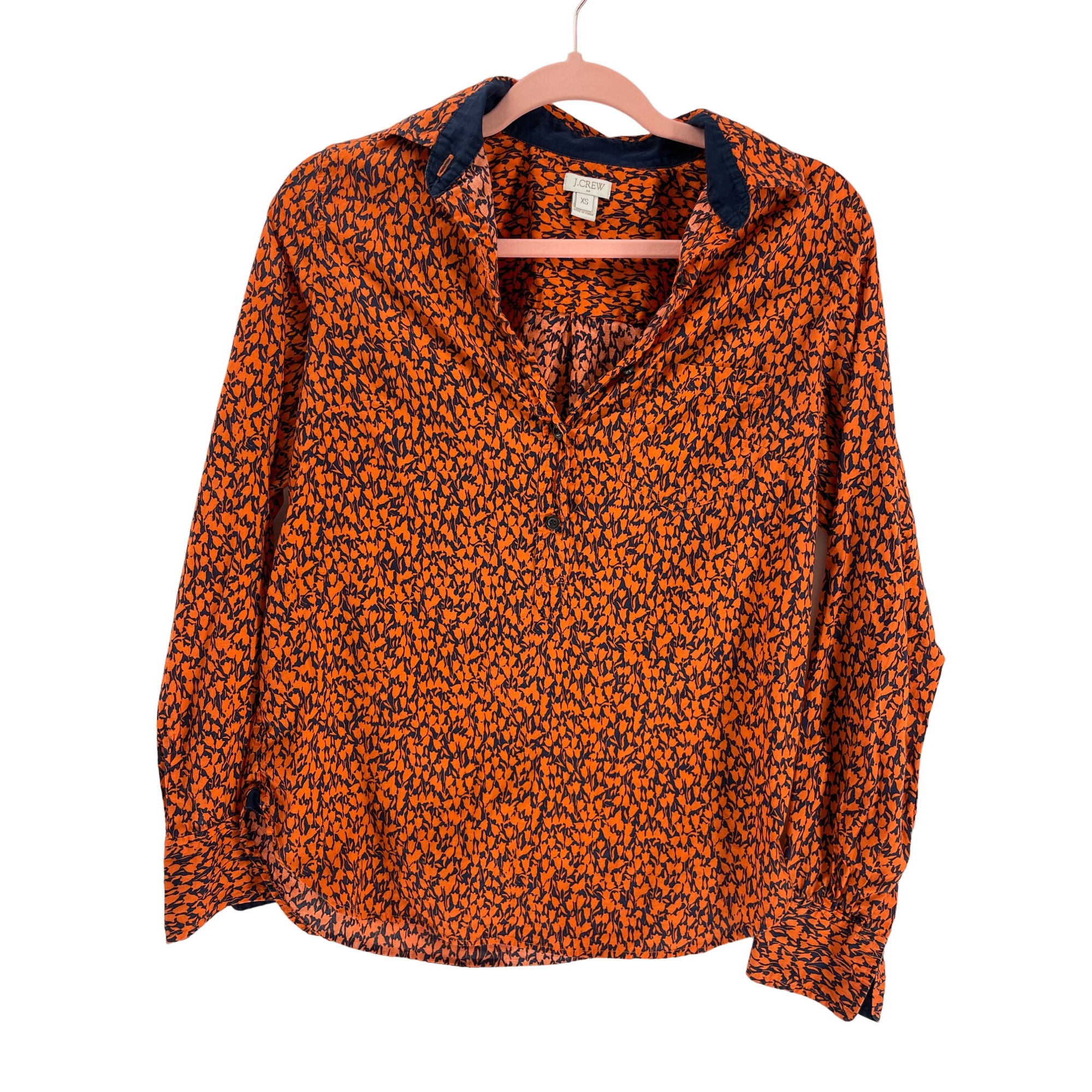 J. Crew Women’s XS Orange & Navy Long-Sleeved Button-Down Top