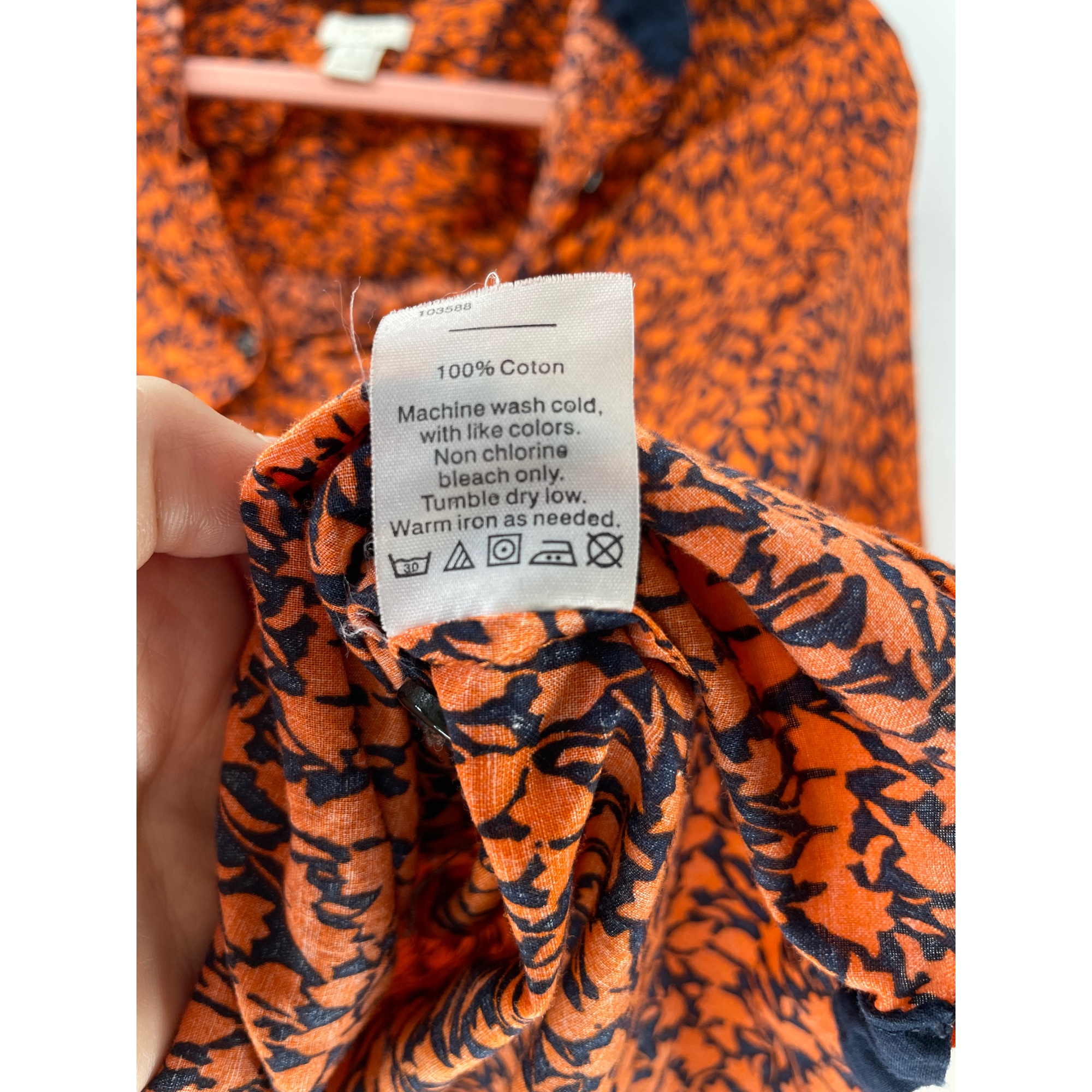 J. Crew Women’s XS Orange & Navy Long-Sleeved Button-Down Top