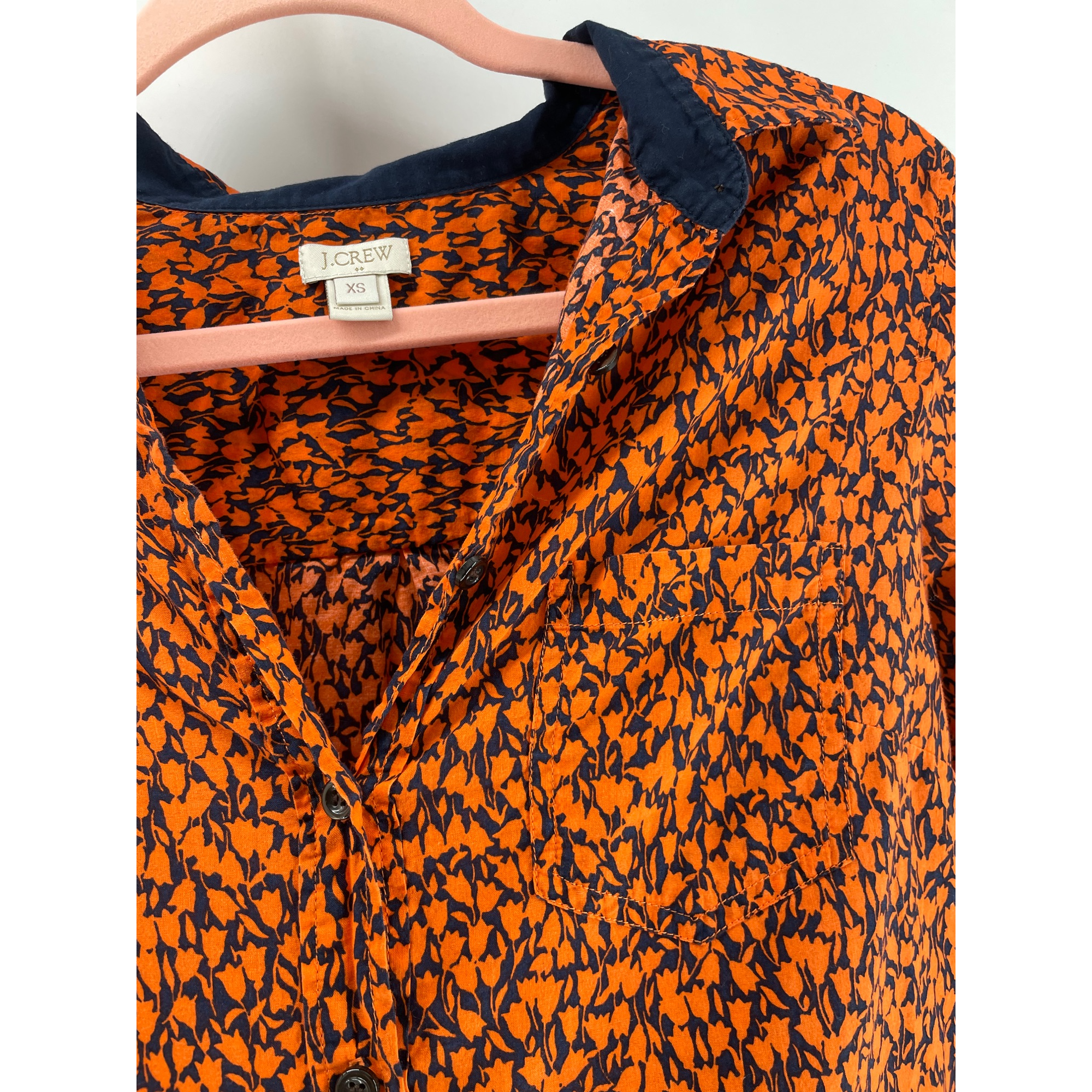 J. Crew Women’s XS Orange & Navy Long-Sleeved Button-Down Top