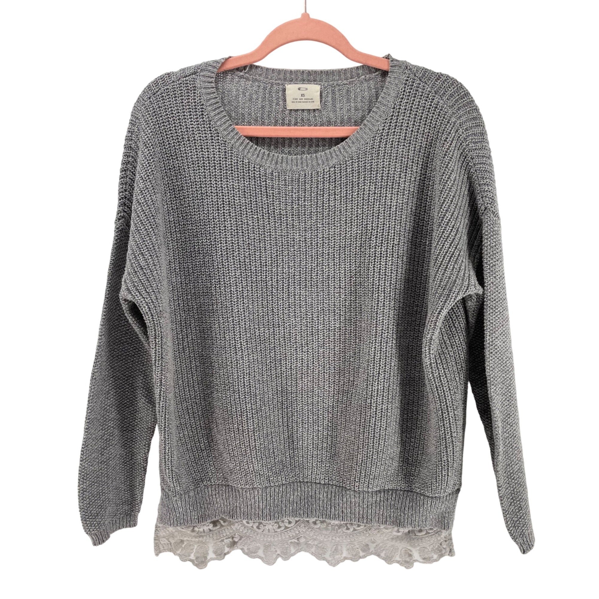 Pins And Needles Women’s XS Gray Crew Neck Sweater W/ Lace Hem