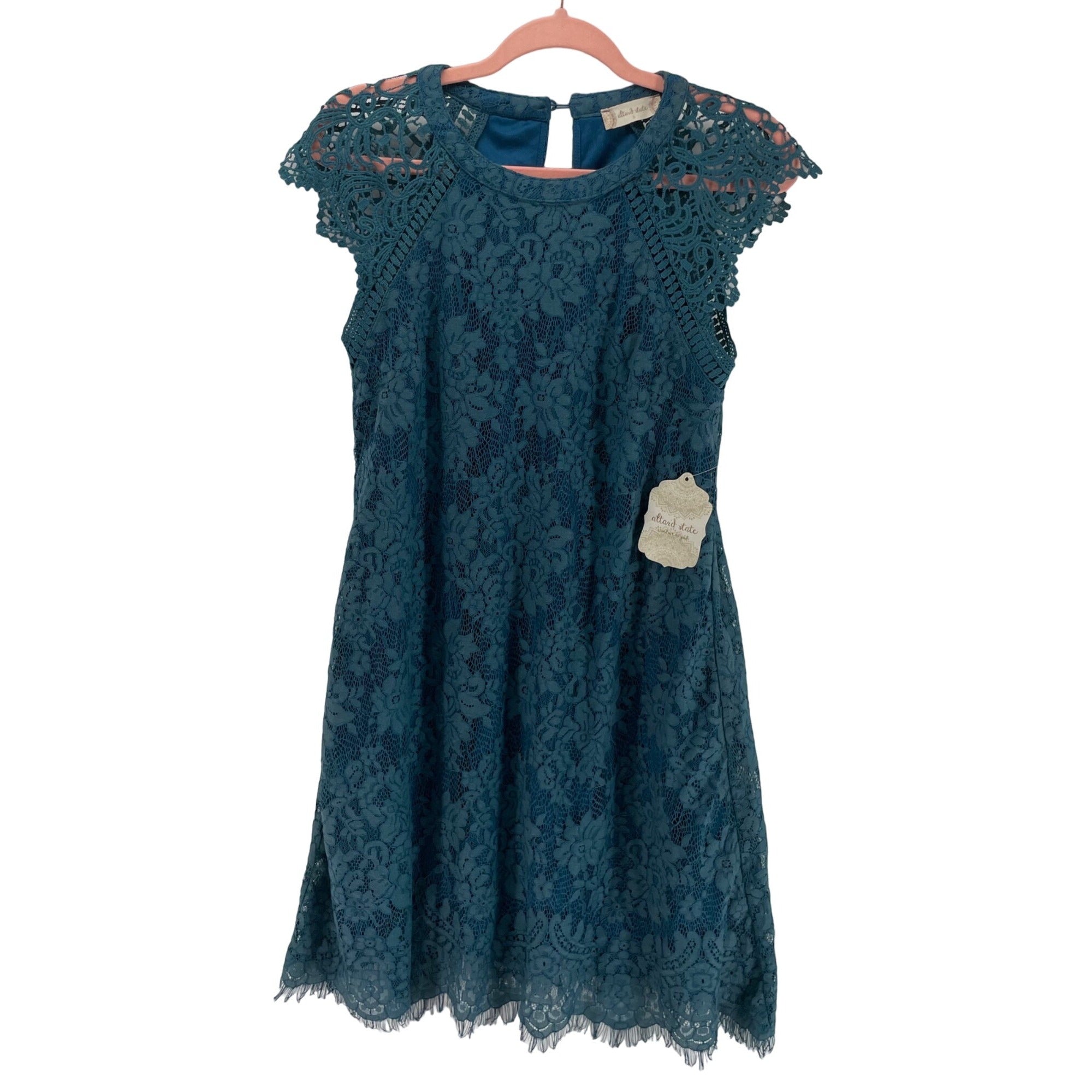 NWT Altar’d State Women’s Small Floral Lace Teal Dress