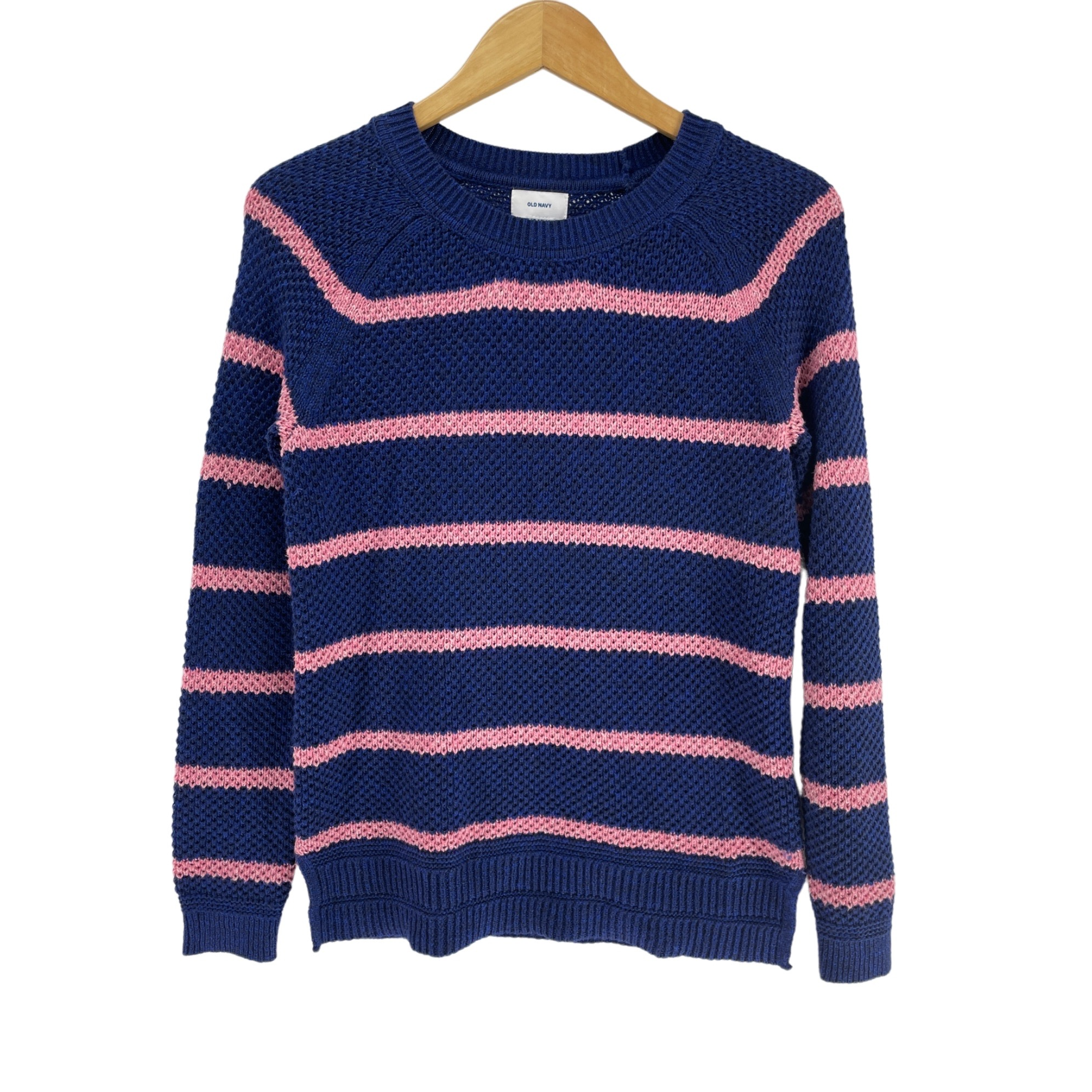 Old Navy Small Blue and Pink Striped Crew Neck Sweater