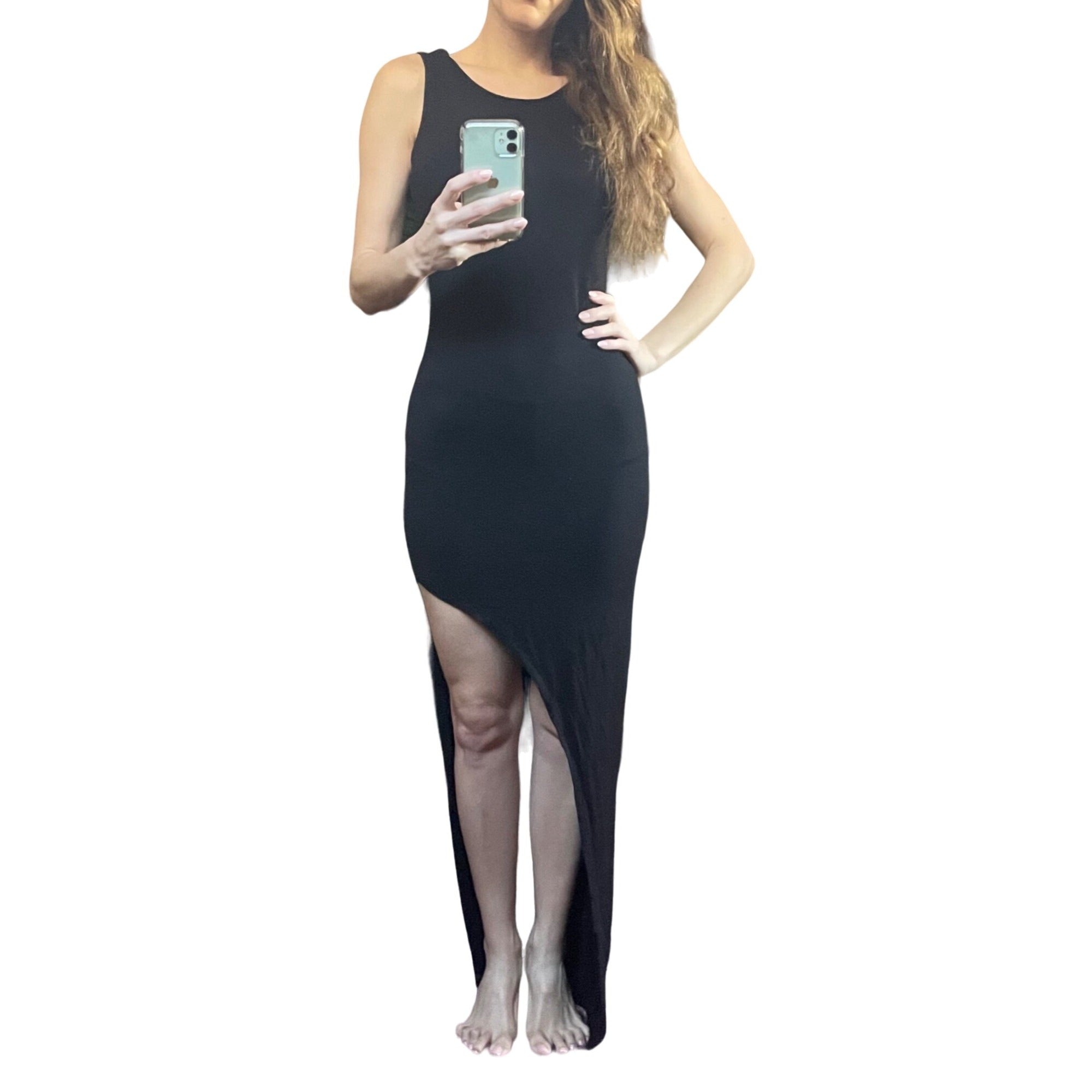 Forever 21 Women's Size Small Black Floor-Length Bodycon Slit Leg Dress