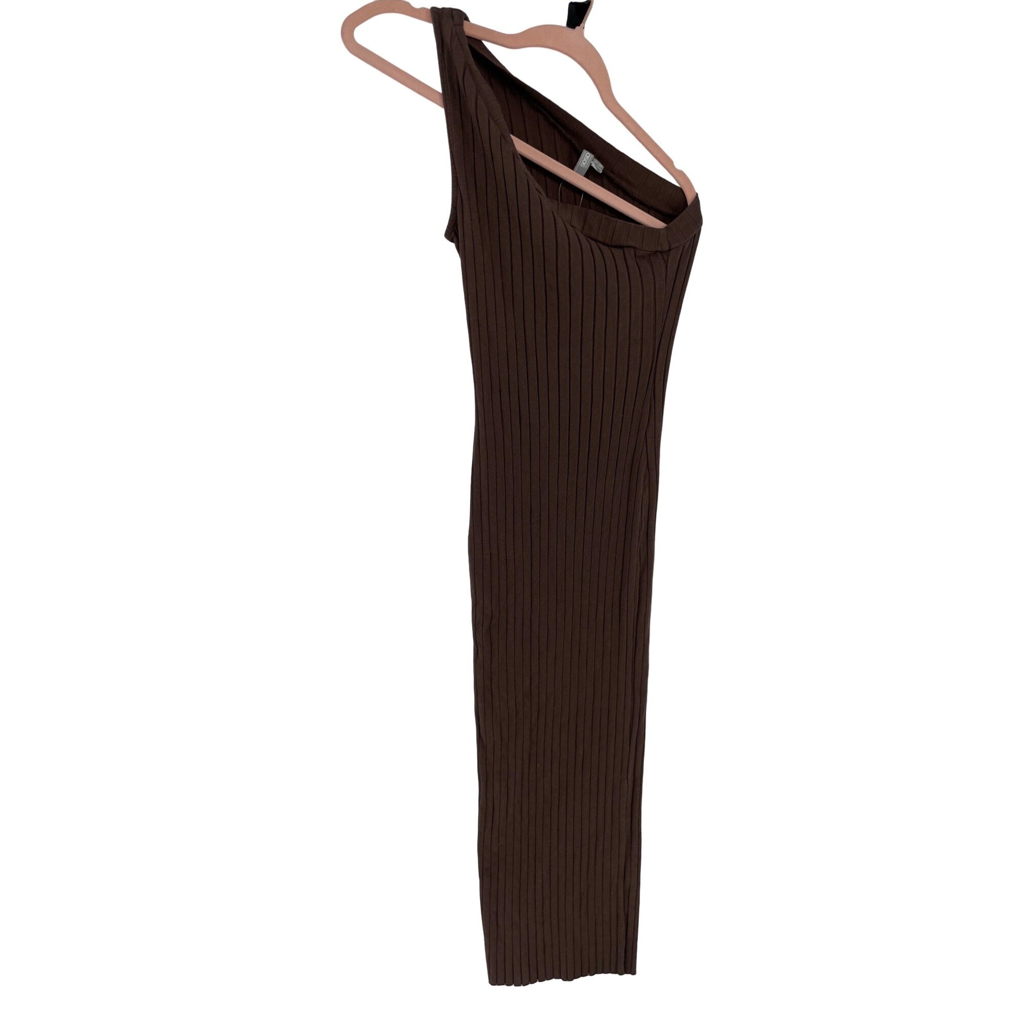 NWOT ASOS Women's Size 8 Dark Brown One Shoulder Ribbed Maxi Bodycon Day Dress