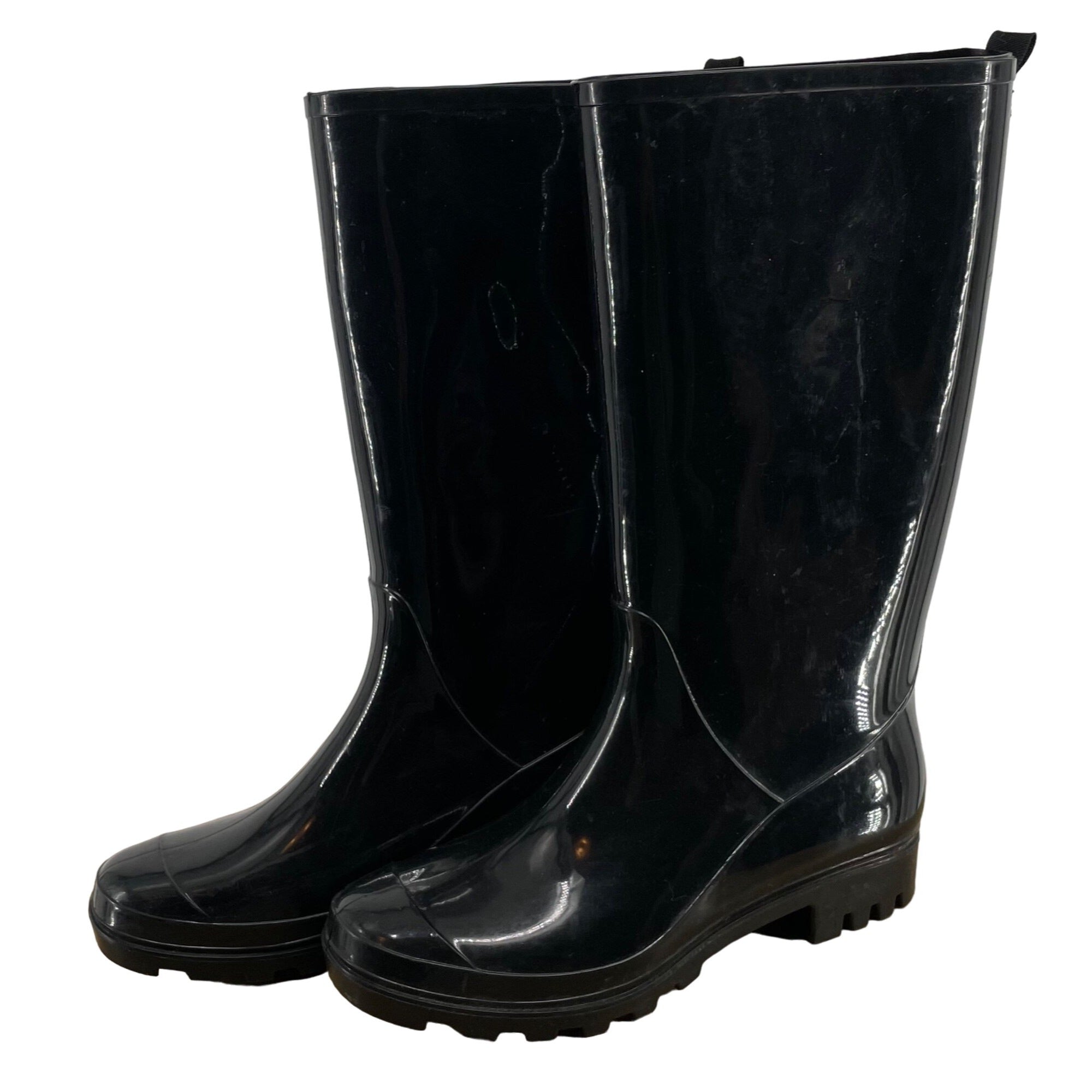 Billito Women's Size 7 Black Mid-Calf Rubber Waterproof Rain Boots