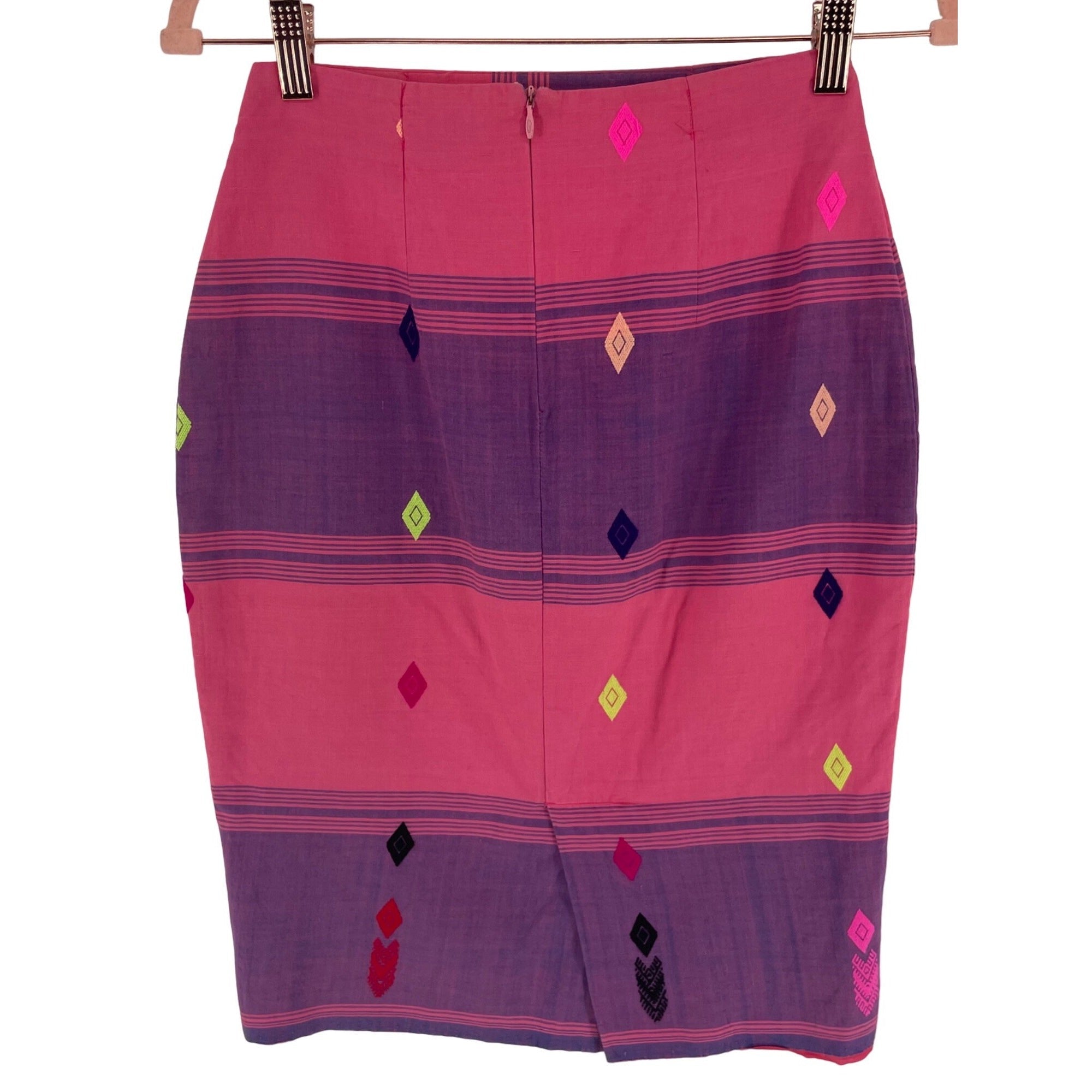 Women's Two-Tone Purple/Pink Tribal Diamond Print Vintage Pencil Skirt