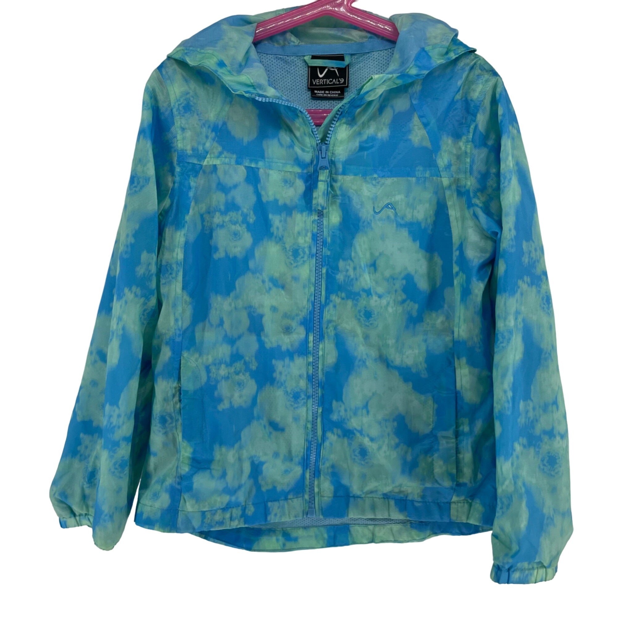 Vertical '9 Girl's Size Medium (8) Aqua Blue & Mint Green Hooded Lightweight Wind Breaker Jacket