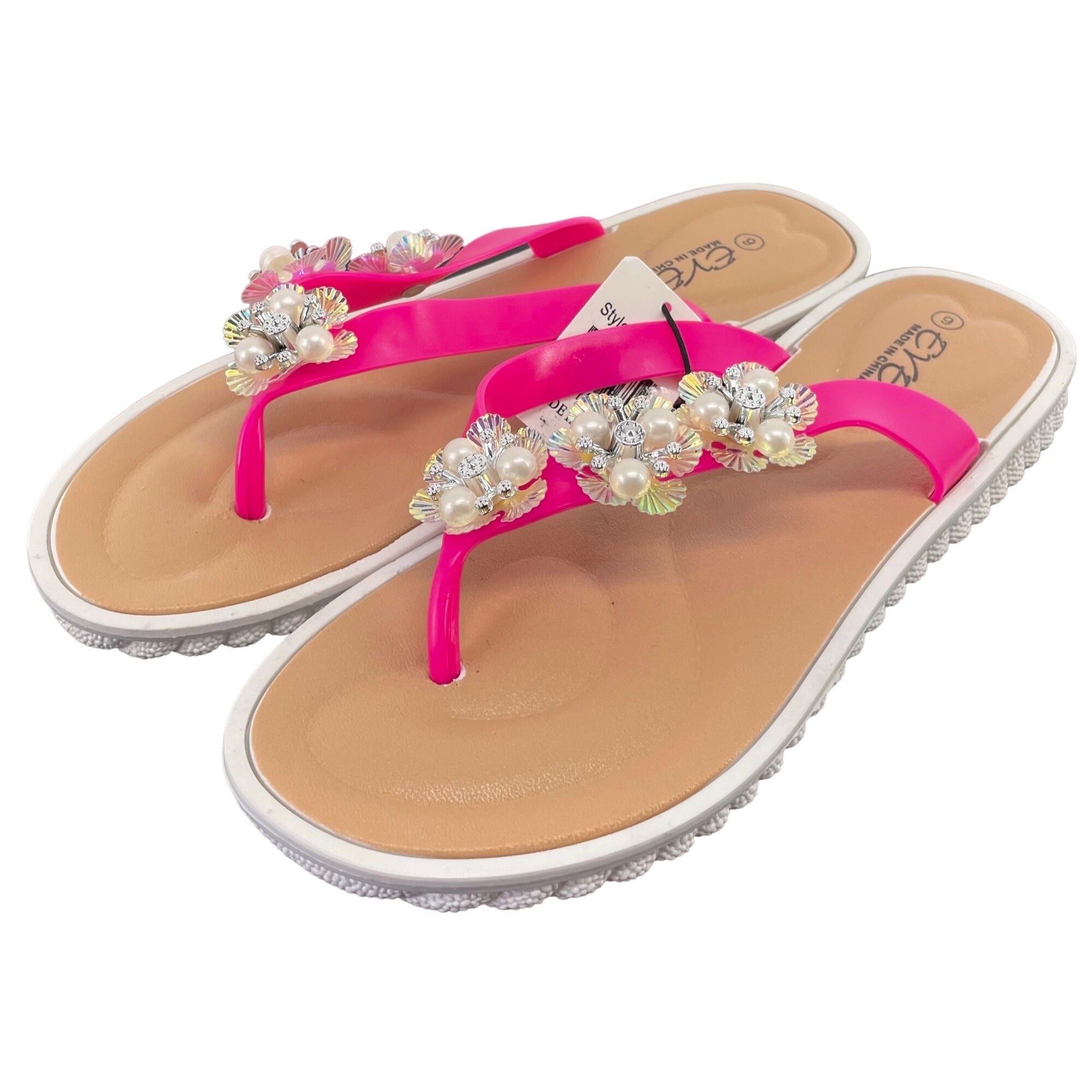 NWT Eve Women's Size 9 Fuchsia & Floral Pearl Embellished Summer Sandals