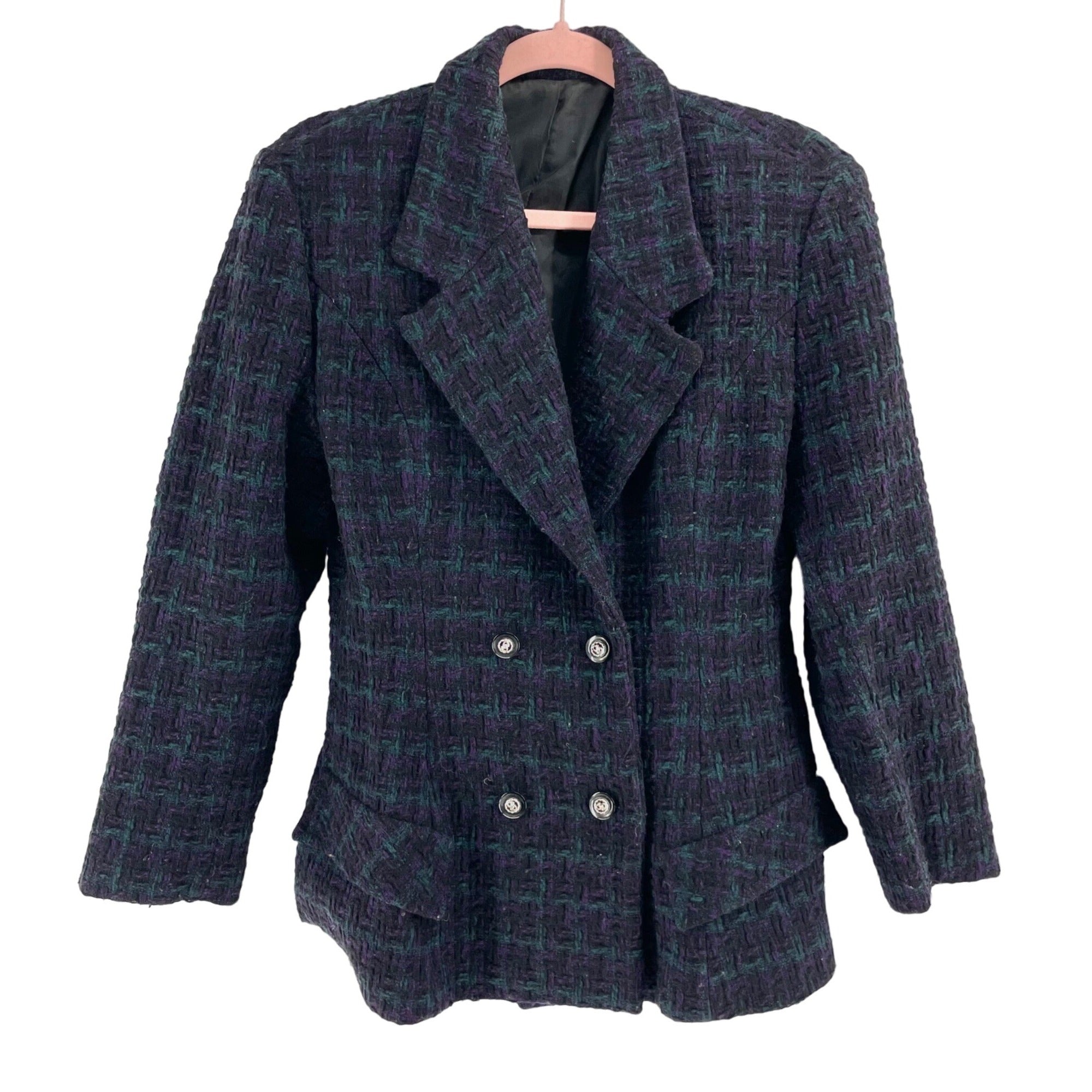 Women’s Medium Purple, Black & Teal Tweed Blazer