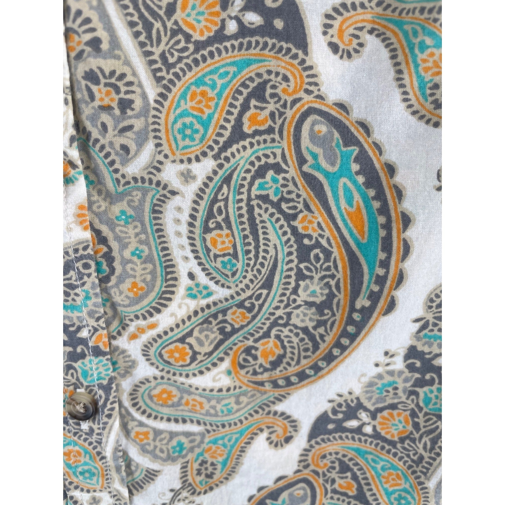 Merona Women's Size Small Orange, Teal, Grey & Tan Button-Down Paisley Shirt