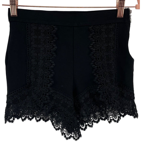 Topshop Women's Size 4 Black Lace Trim High-Waisted Shorts