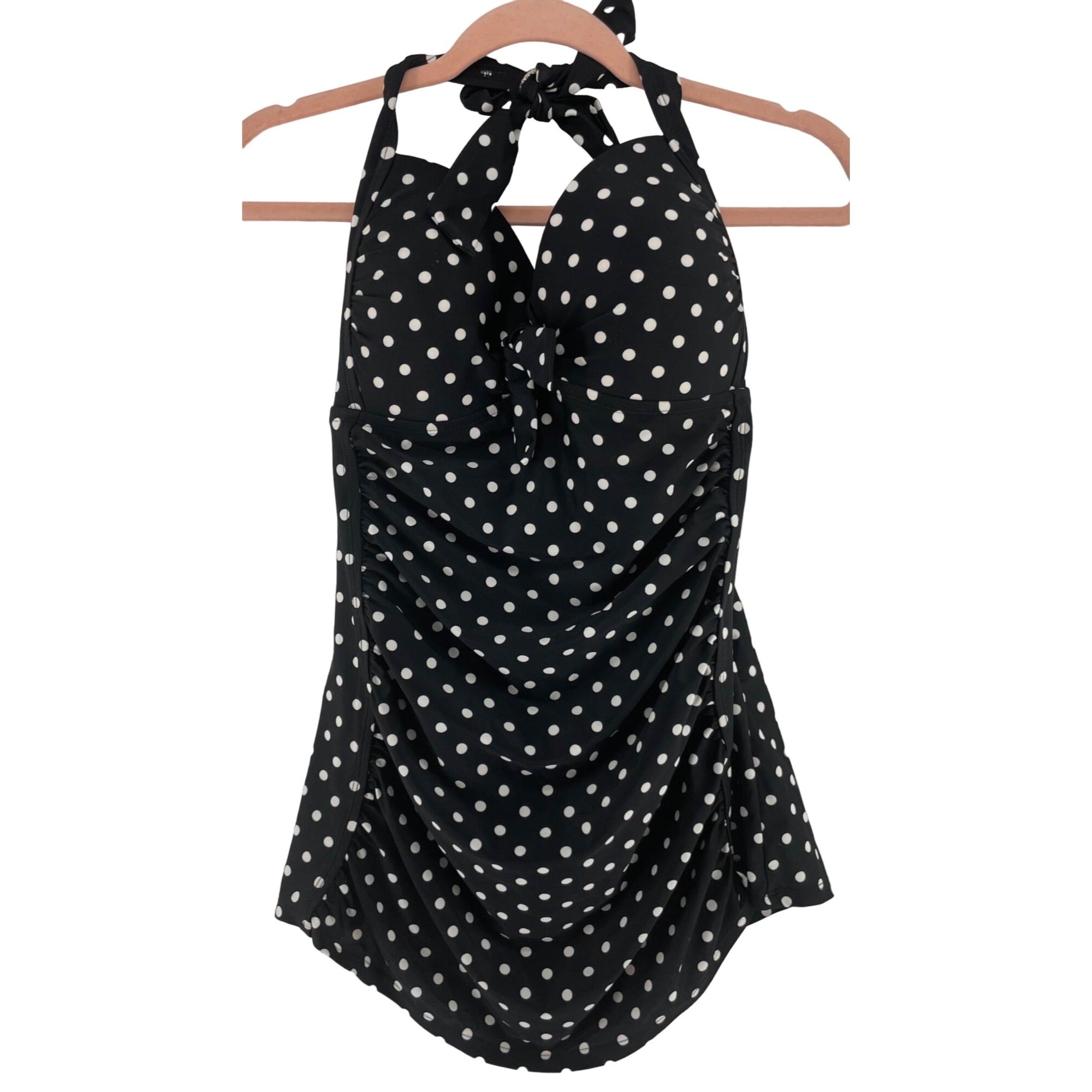 Merona Women's Size XL Black & White Polka Dot Halter Swimsuit