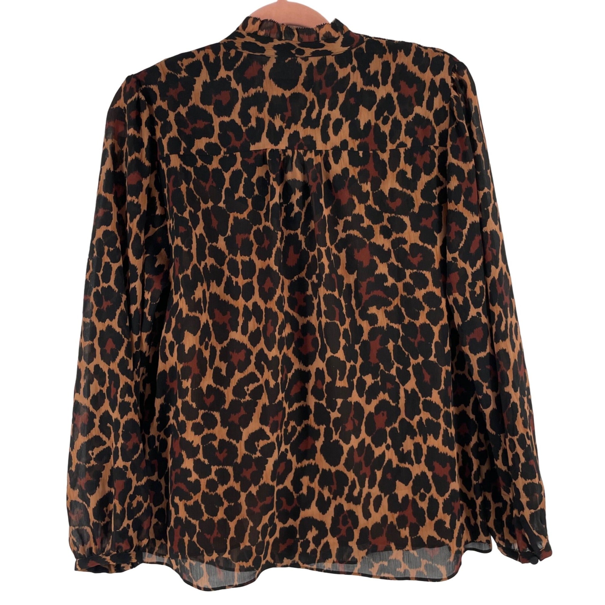 J. Crew Women's Size Medium Black/Brown Leopard Print Blouse W/ Ruffles & Attached Orange Cami