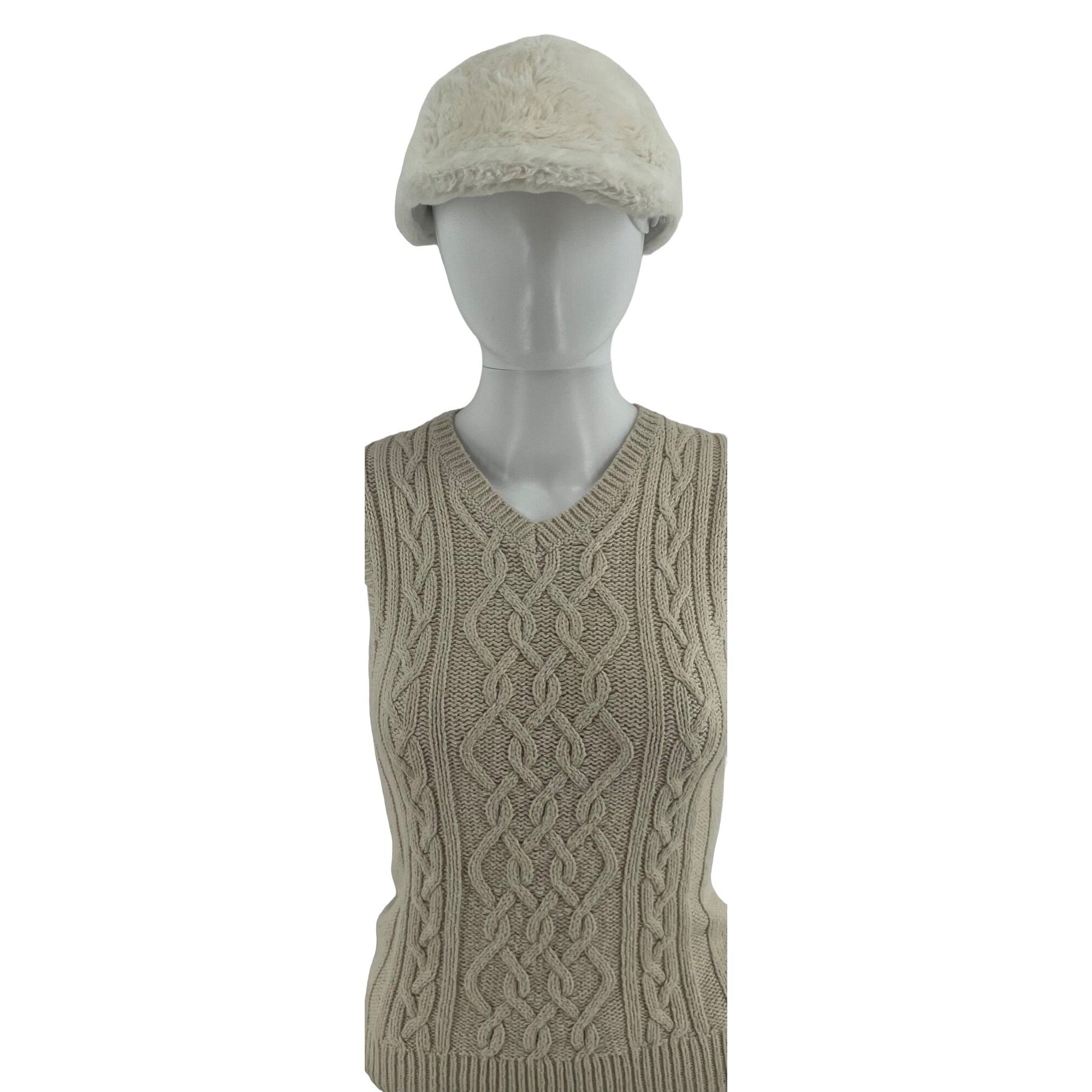 Primark Women's Cream/Off-White Faux Fur Baseball Cap W/ Adjustable Strap