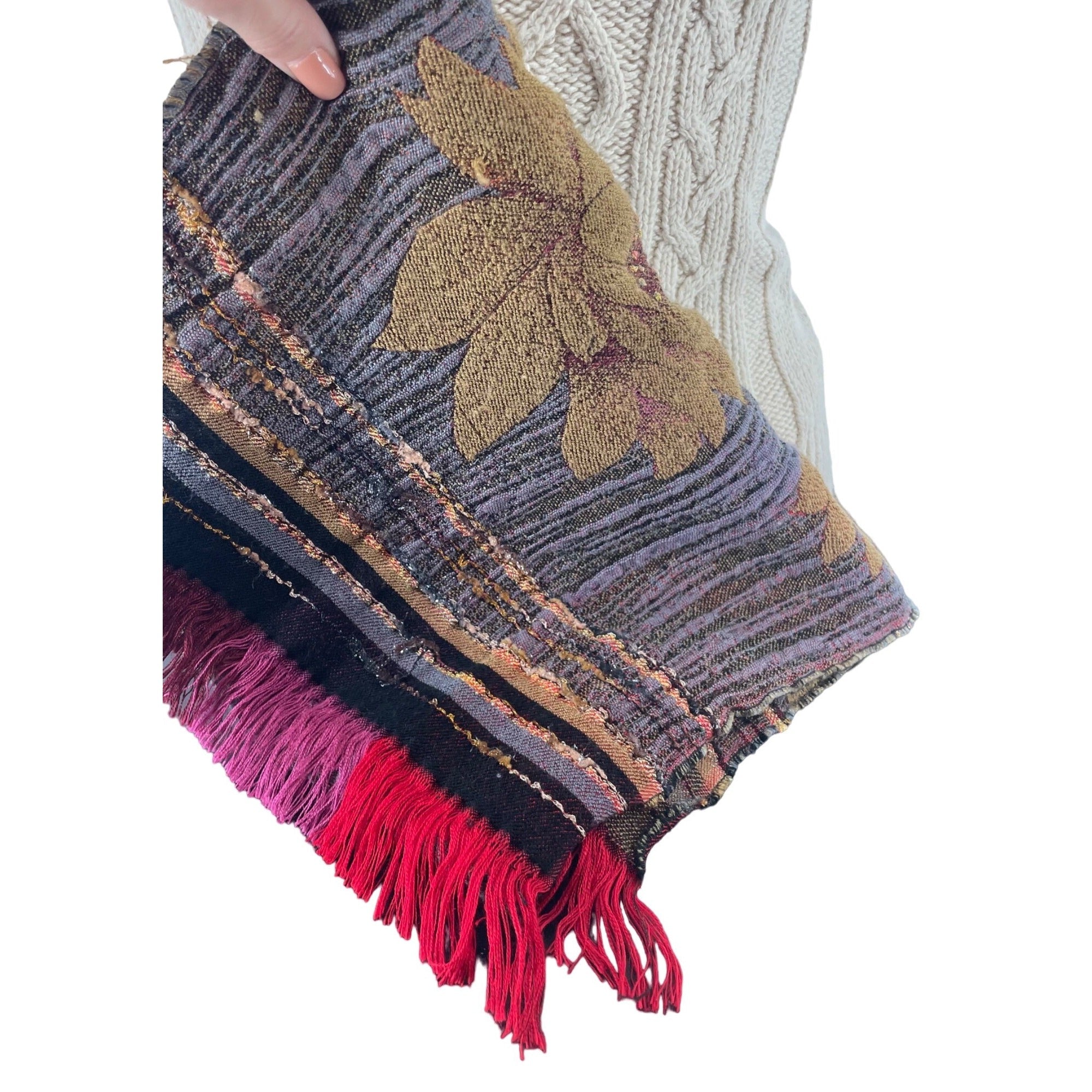 Women's Floral Embroidered Multi-Colored Scarf W/ Tassel Fringe