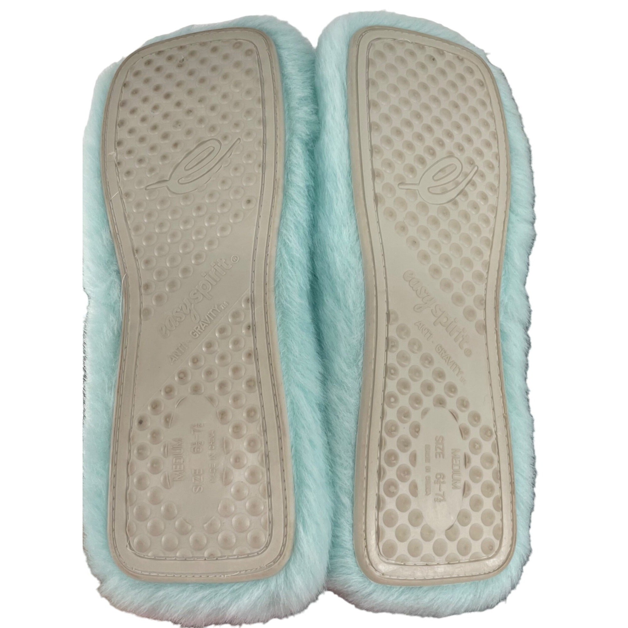 Easy Spirit Women's Size 7.5 Anti-Gravity Teal Green Faux Fur Flip Flop Slippers