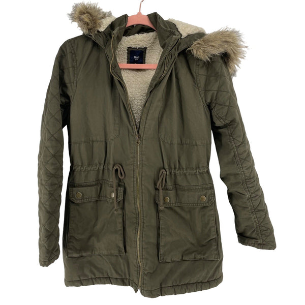 Gap Women's Size XS Army Green Parka Coat W/ Faux Fur Hood