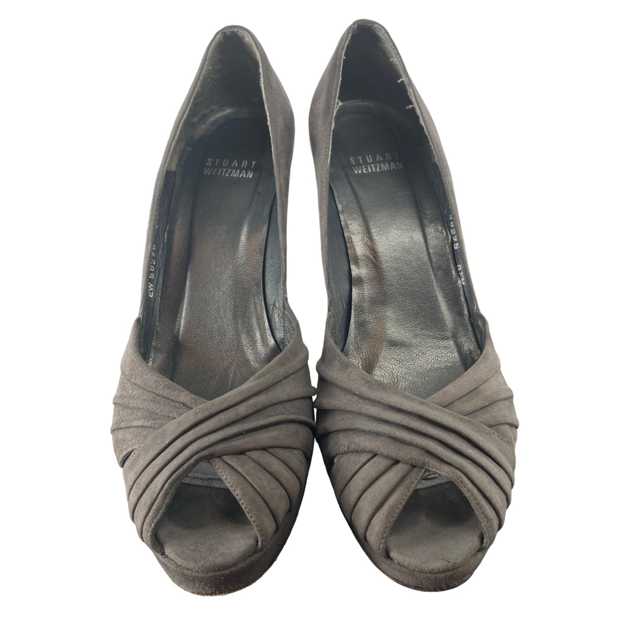 Stuart Weitzman Women's Size 8.5 Grey Open Toe Charcoal Suede 4.5" Heels