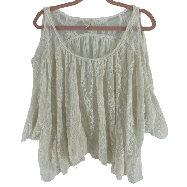 Free People Women's Size Small Cream Lace Oversized Cold Shoulder Lace Top