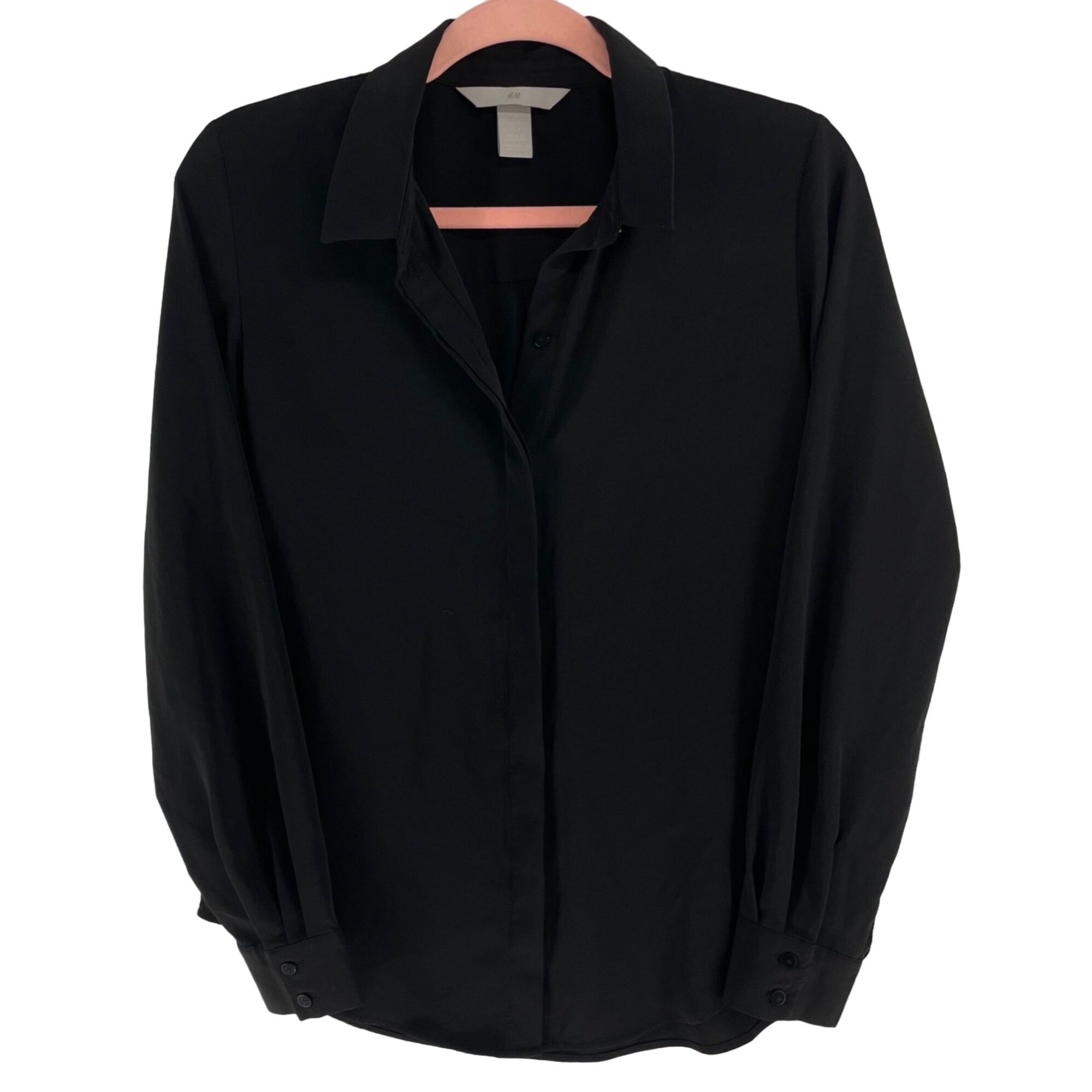 H&M Women's Size 2 Black Button-Down Long-Sleeved Blouse