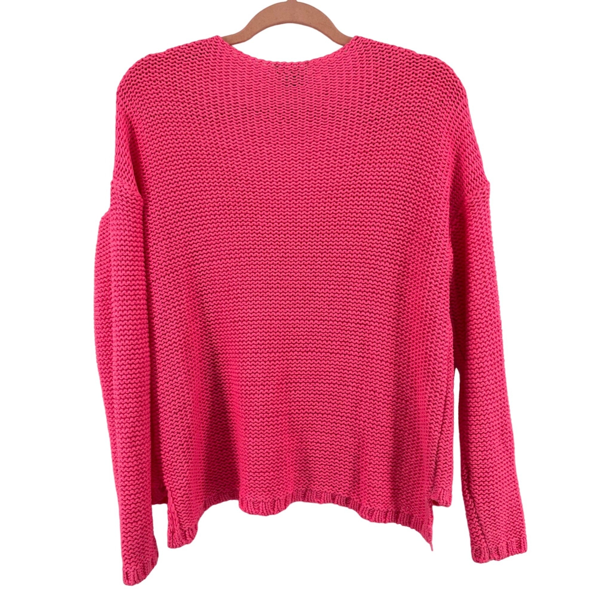 H&M Women's Size Small Hot Neon Pink V-Neck Cable Knit Sweater