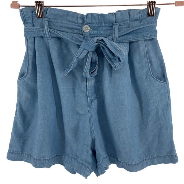 Zara Women's Size Medium Ruffle Elastic Waist Blue Shorts W/ Sash