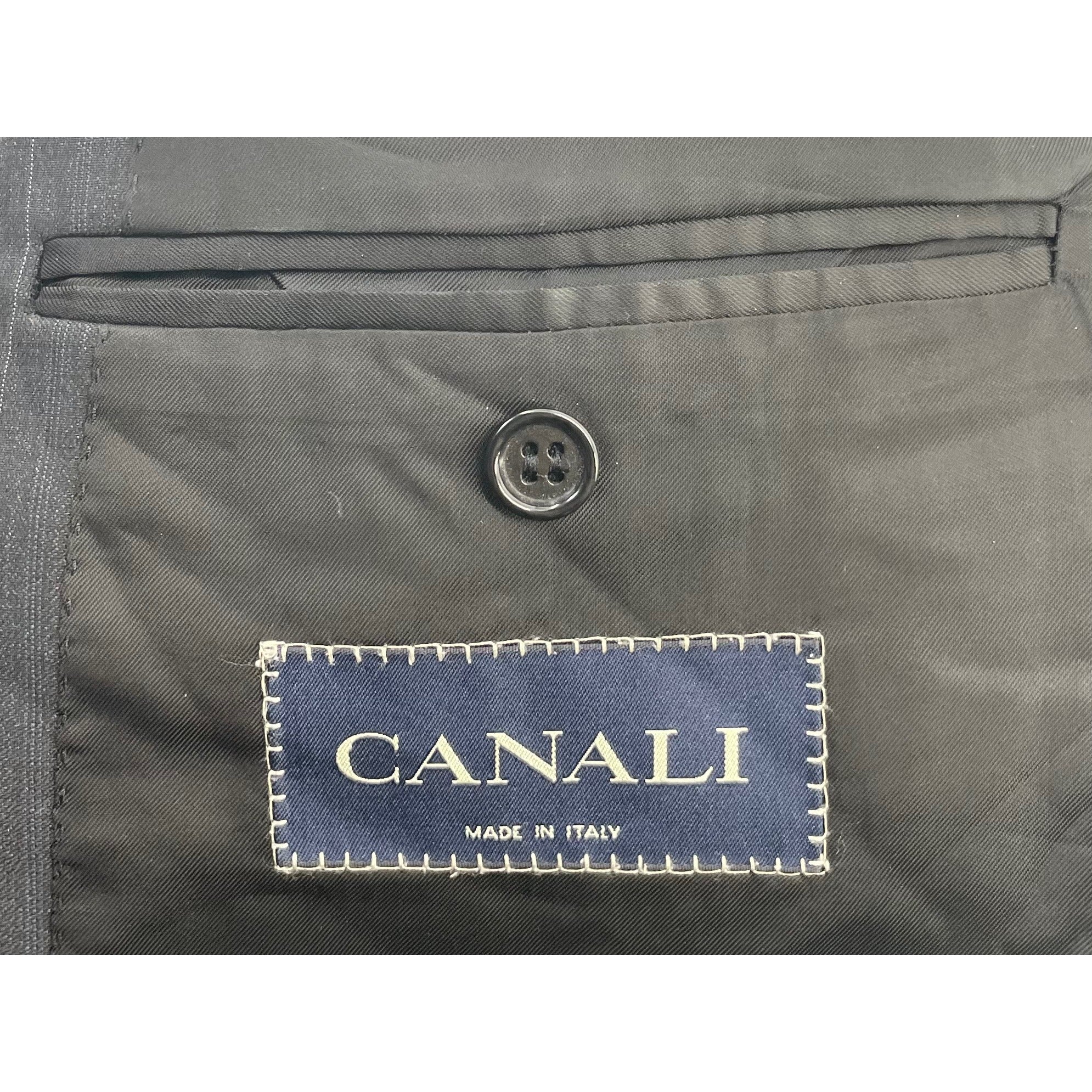 Canali Men's Size 52R XXL Dark Grey Pinstriped Formal 100% Wool Blazer