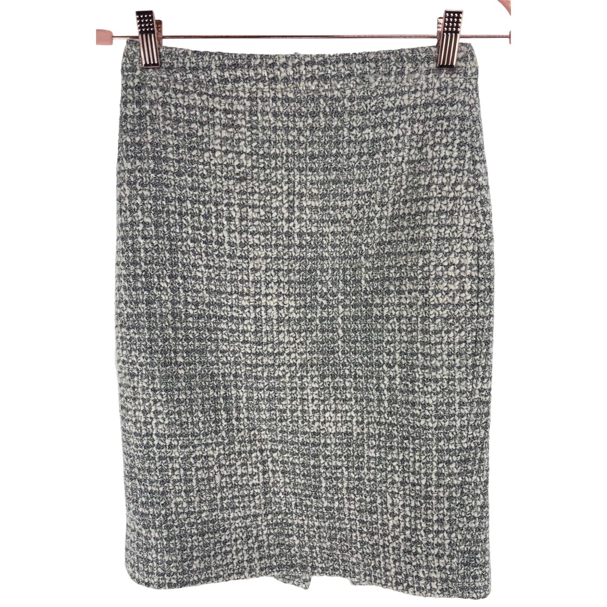 J. Crew Women's Size 00 Silver/White/Grey Tweed Wool Blend Pencil Skirt