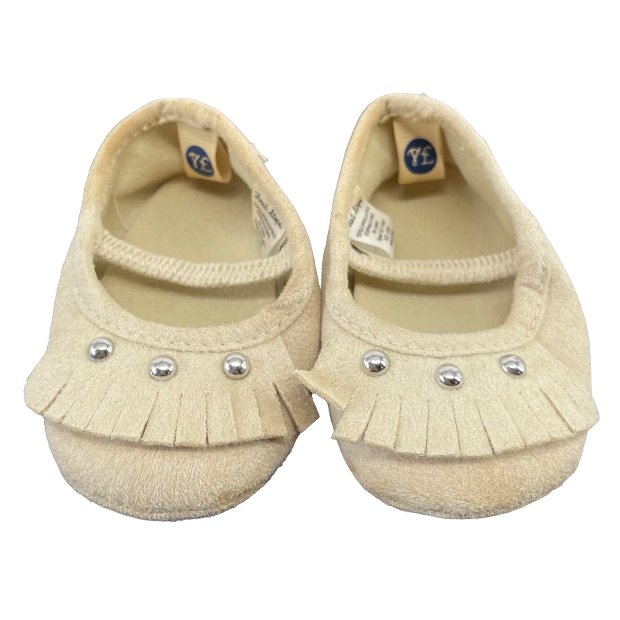 First Steps Baby Girl's Size 3-6 Months Tan Suede Fringe Trim & Studded Moccasins