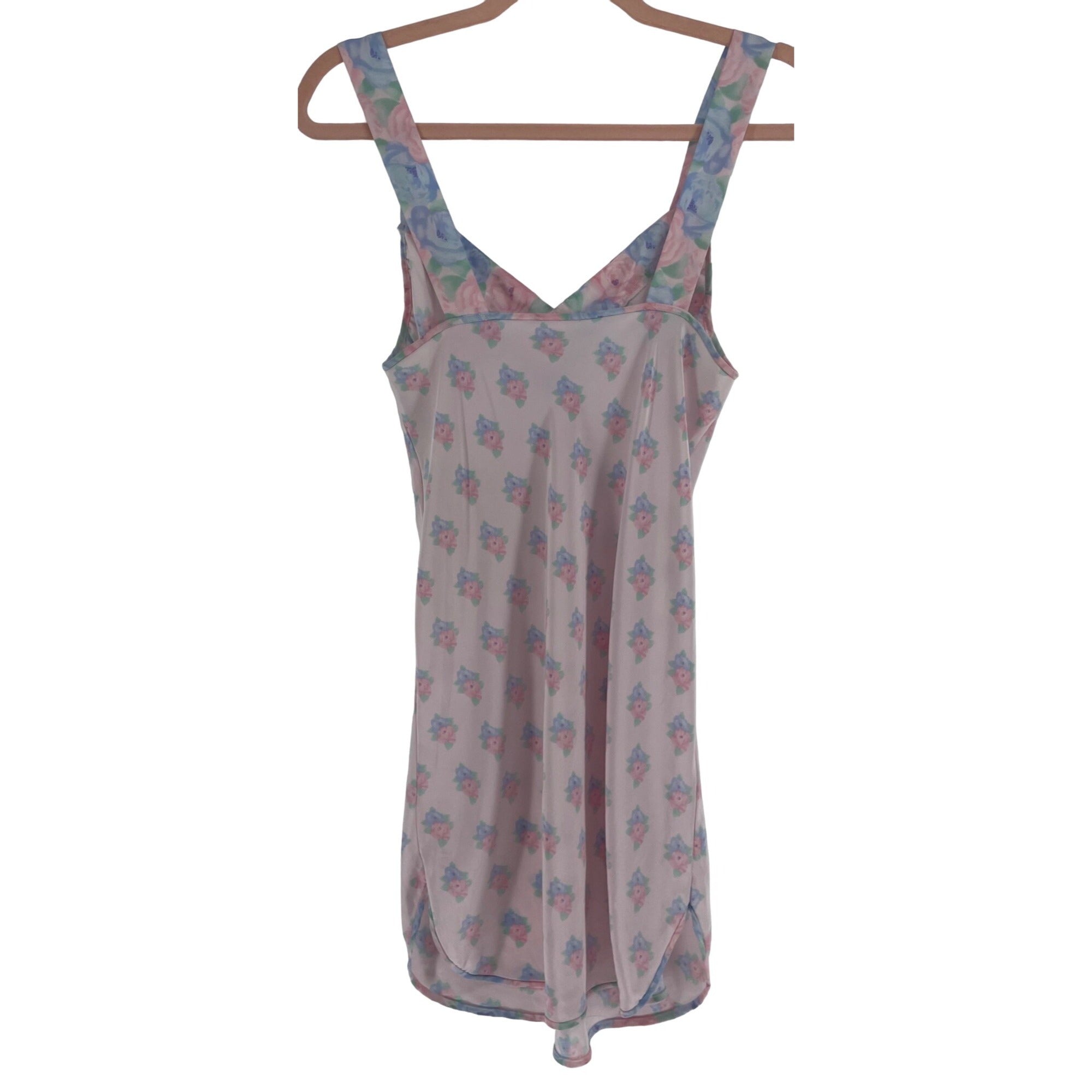 Eileen West Women's Size 32 Medium Light Pink Blue & green Floral Strappy Chemise Intimate Nighty Dress