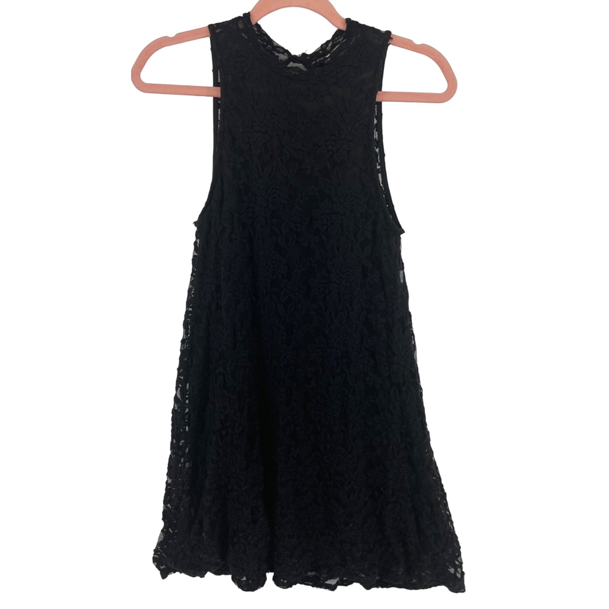 Women's Size Small/Medium Black Sleeveless Lace A-Line Stretchy Mini Dress