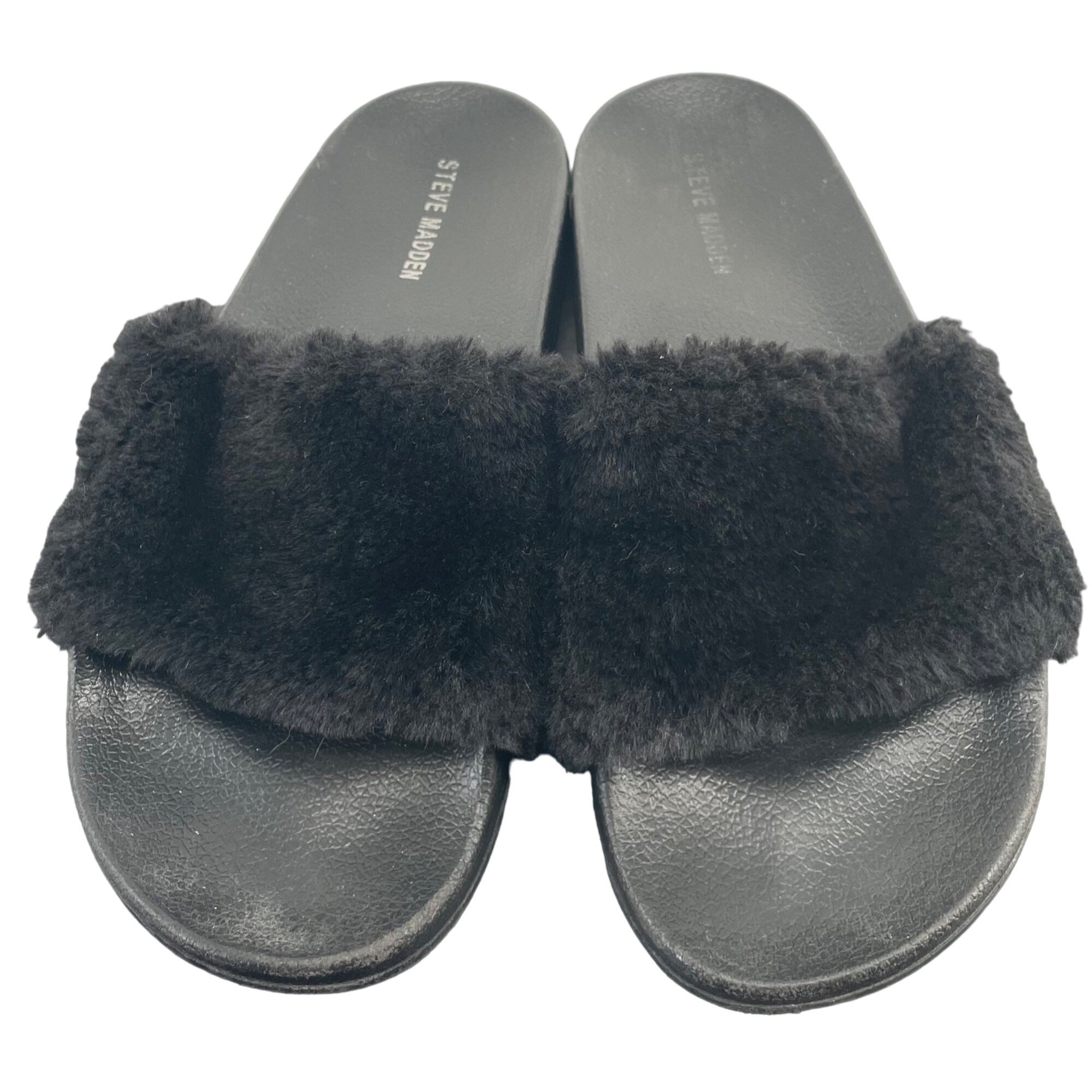 Steve Madden Women's Size 9 Black Softie Faux Fur Flip Flops