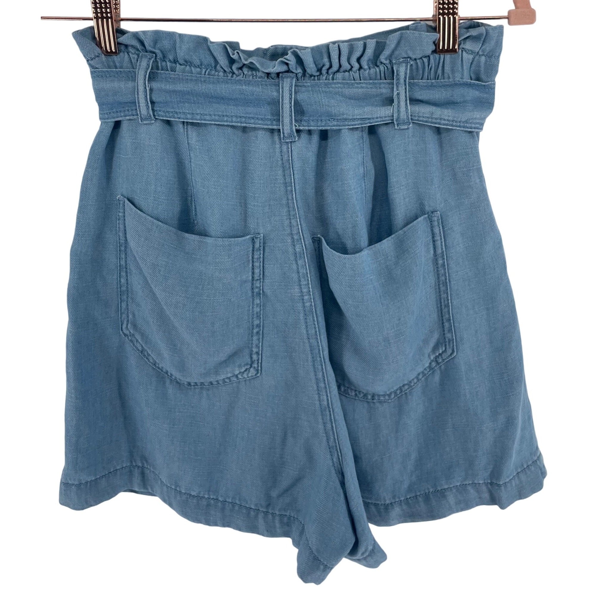 Zara Women's Size Medium Ruffle Elastic Waist Blue Shorts W/ Sash