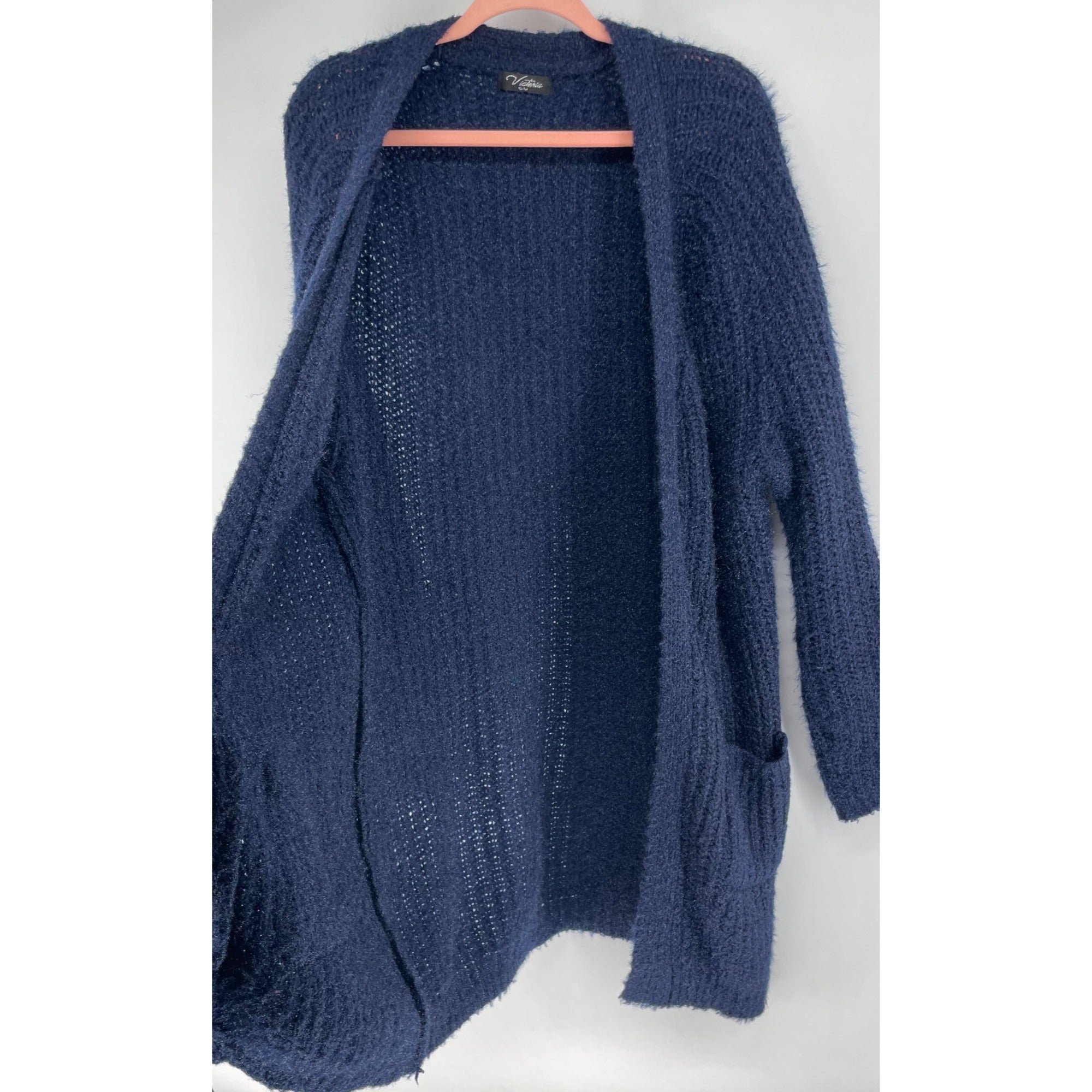 Victoria Women's Size Small/Medium Navy Long-Line Chunky Knit Cardigan